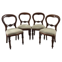 Suite Of 4 Victorian Style Hardwood Balloon Back Dining Chairs 