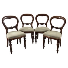 Vintage Suite Of 4 Victorian Style Hardwood Balloon Back Dining Chairs 