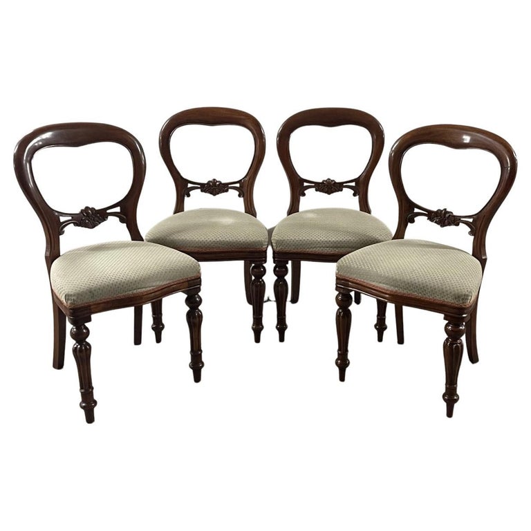 Suite Of 4 Victorian Style Hardwood Balloon Back Dining Chairs For Sale