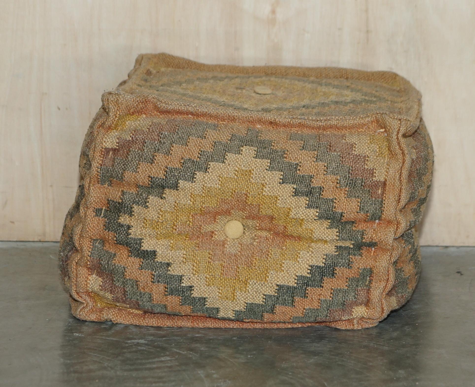 Suite of 4 Vintage circa 1960's George Smith Style Kilim Footstool Cube Stools For Sale 6