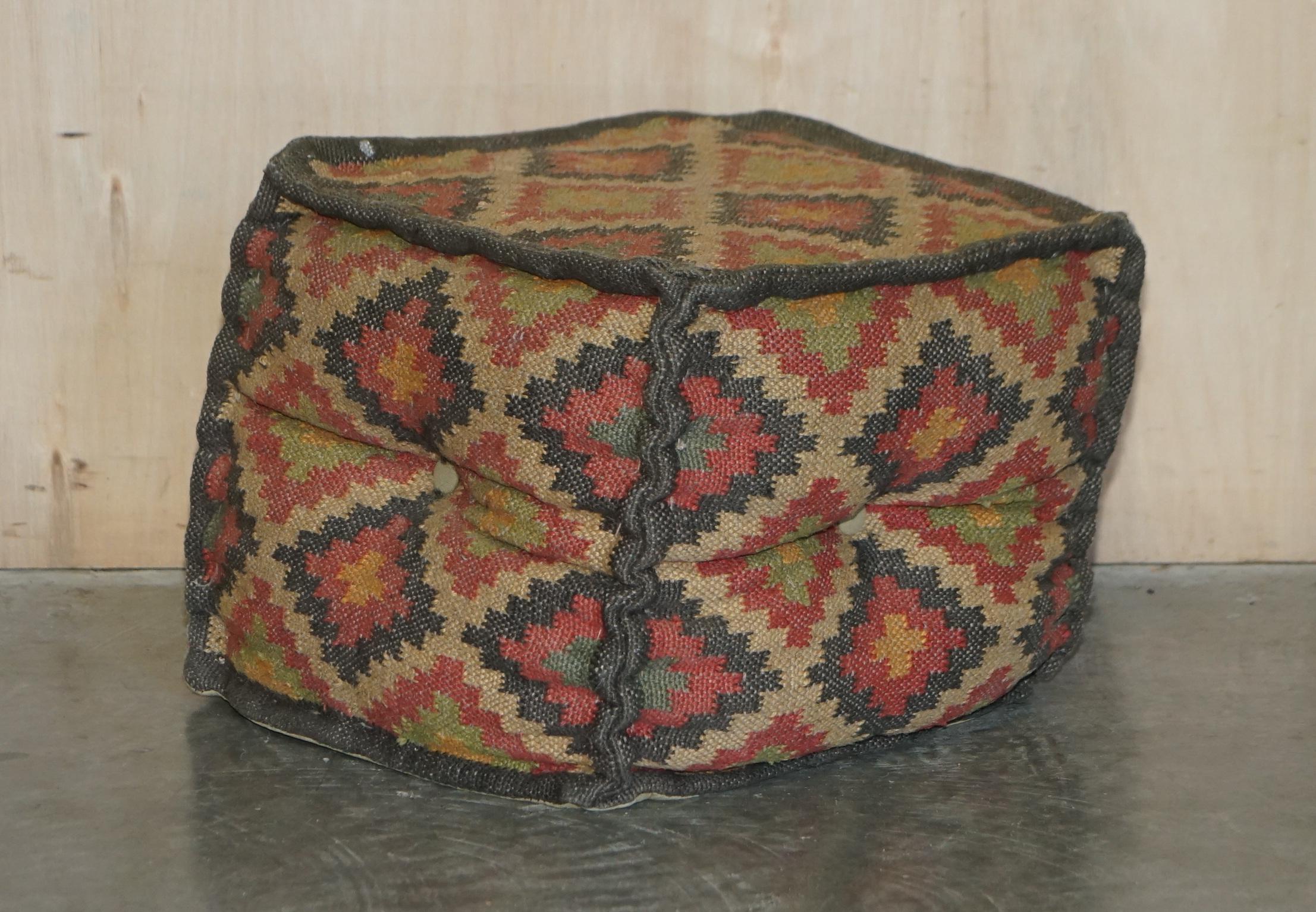 Suite of 4 Vintage circa 1960's George Smith Style Kilim Footstool Cube Stools For Sale 9