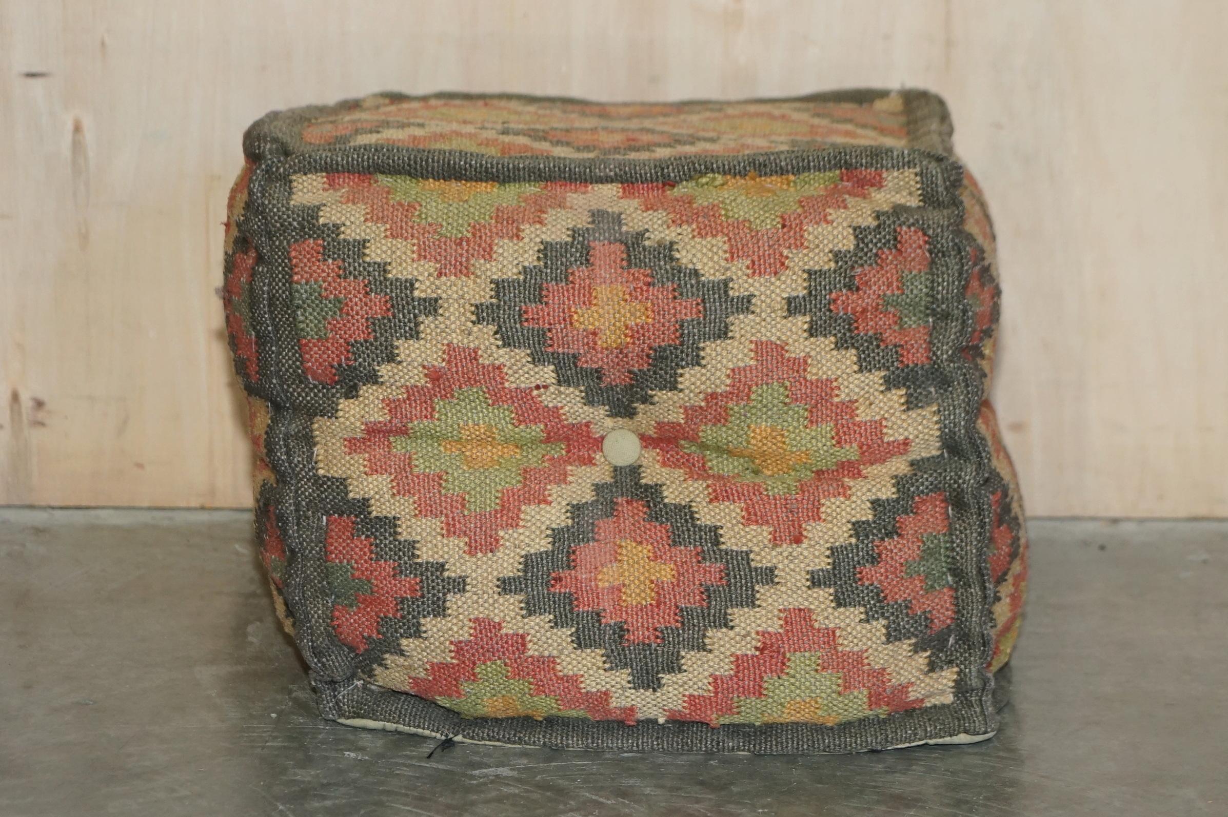 Suite of 4 Vintage circa 1960's George Smith Style Kilim Footstool Cube Stools For Sale 10