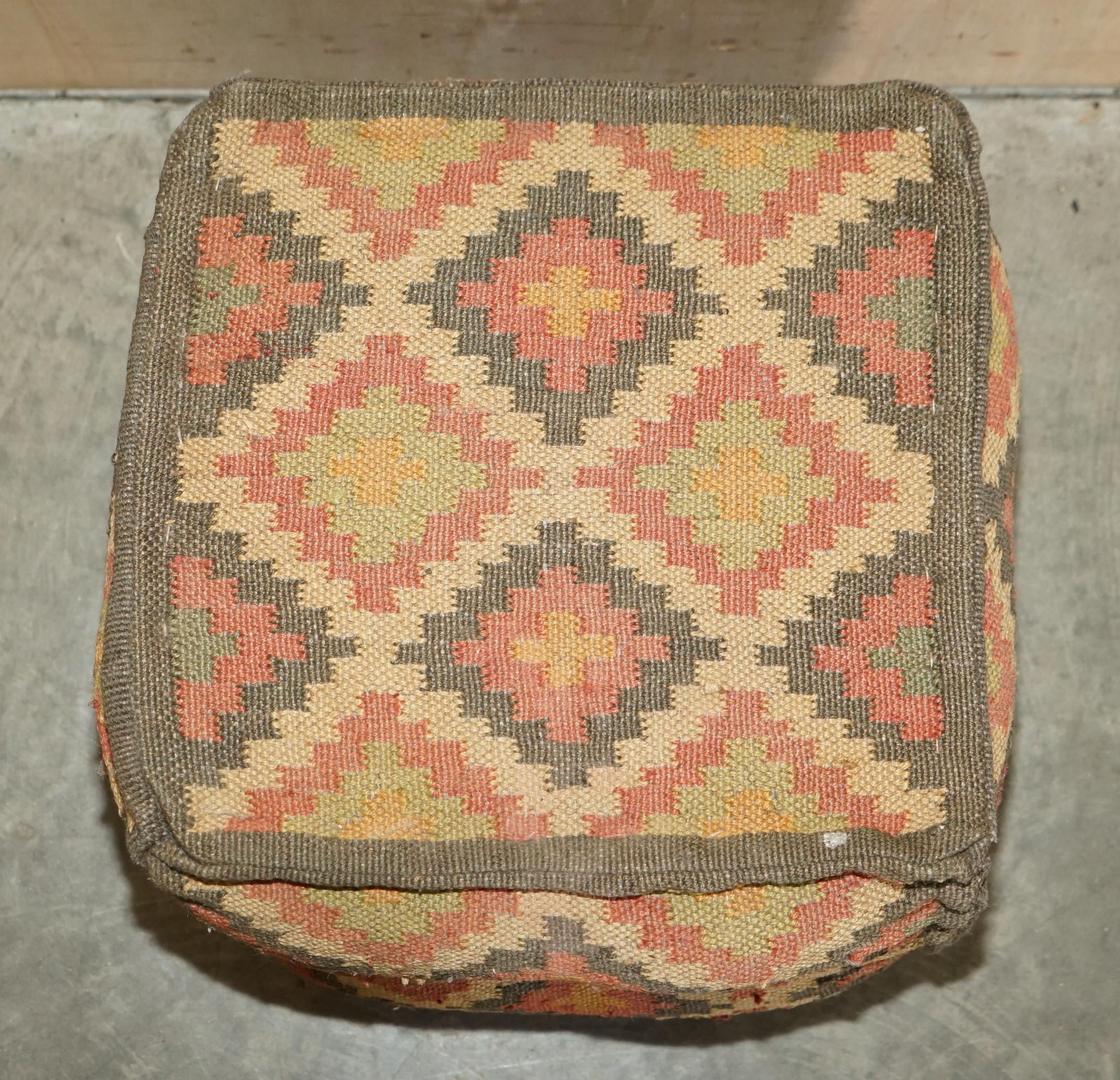 Suite of 4 Vintage circa 1960's George Smith Style Kilim Footstool Cube Stools For Sale 11