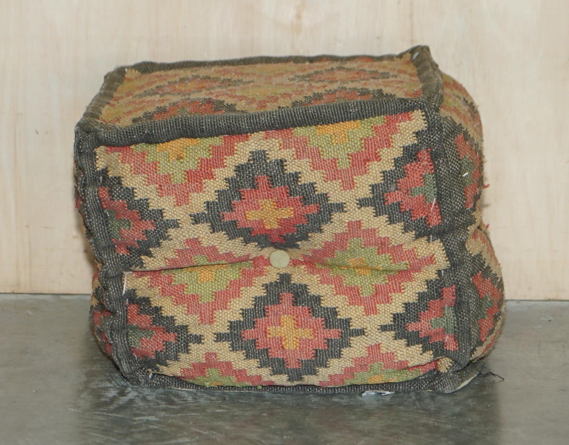 Suite of 4 Vintage circa 1960's George Smith Style Kilim Footstool Cube Stools For Sale 12