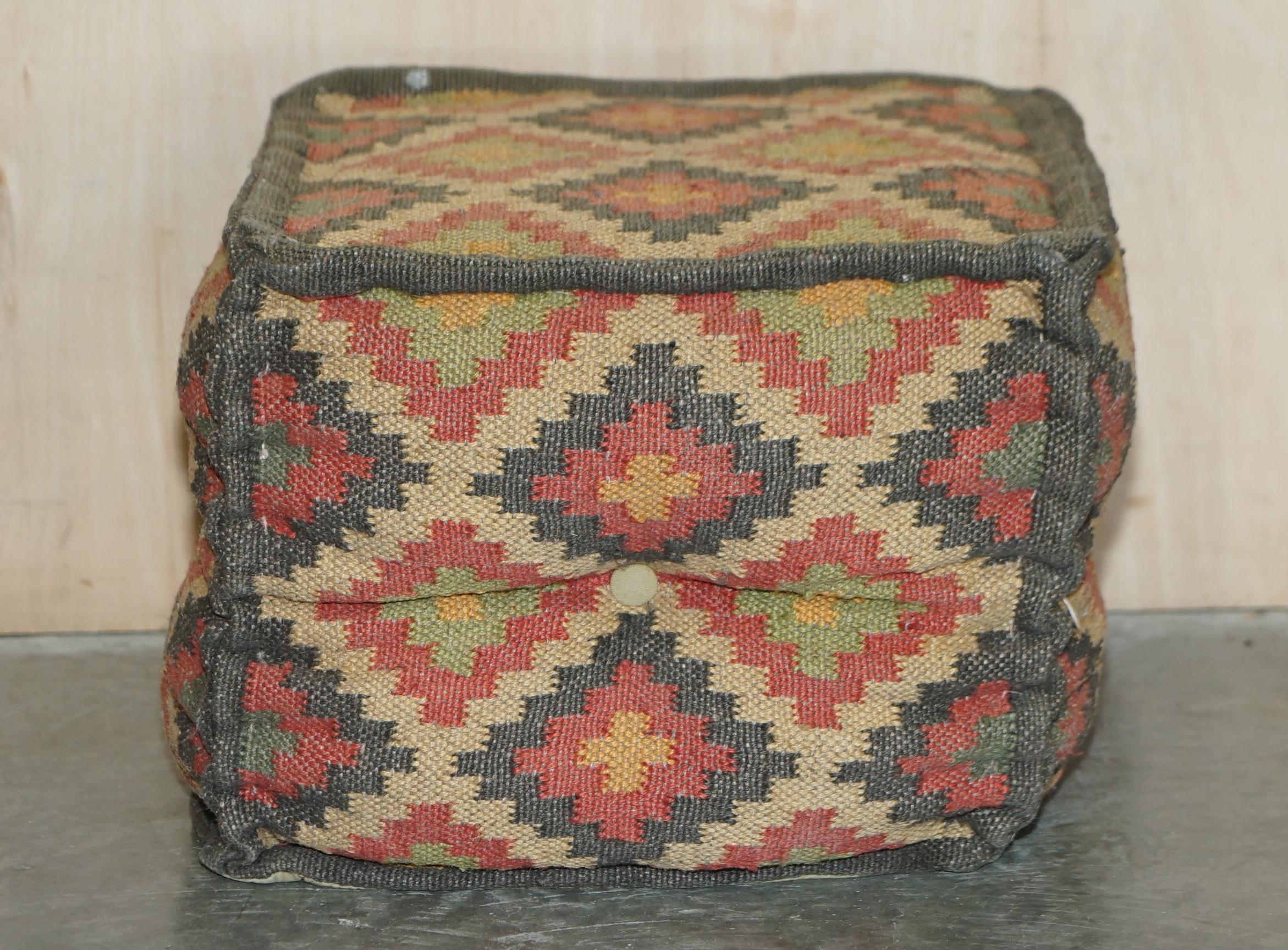Suite of 4 Vintage circa 1960's George Smith Style Kilim Footstool Cube Stools For Sale 13