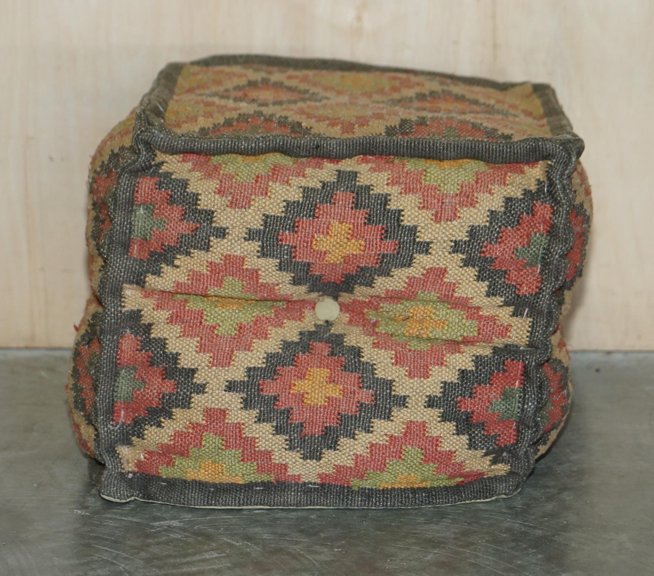 Suite of 4 Vintage circa 1960's George Smith Style Kilim Footstool Cube Stools For Sale 14