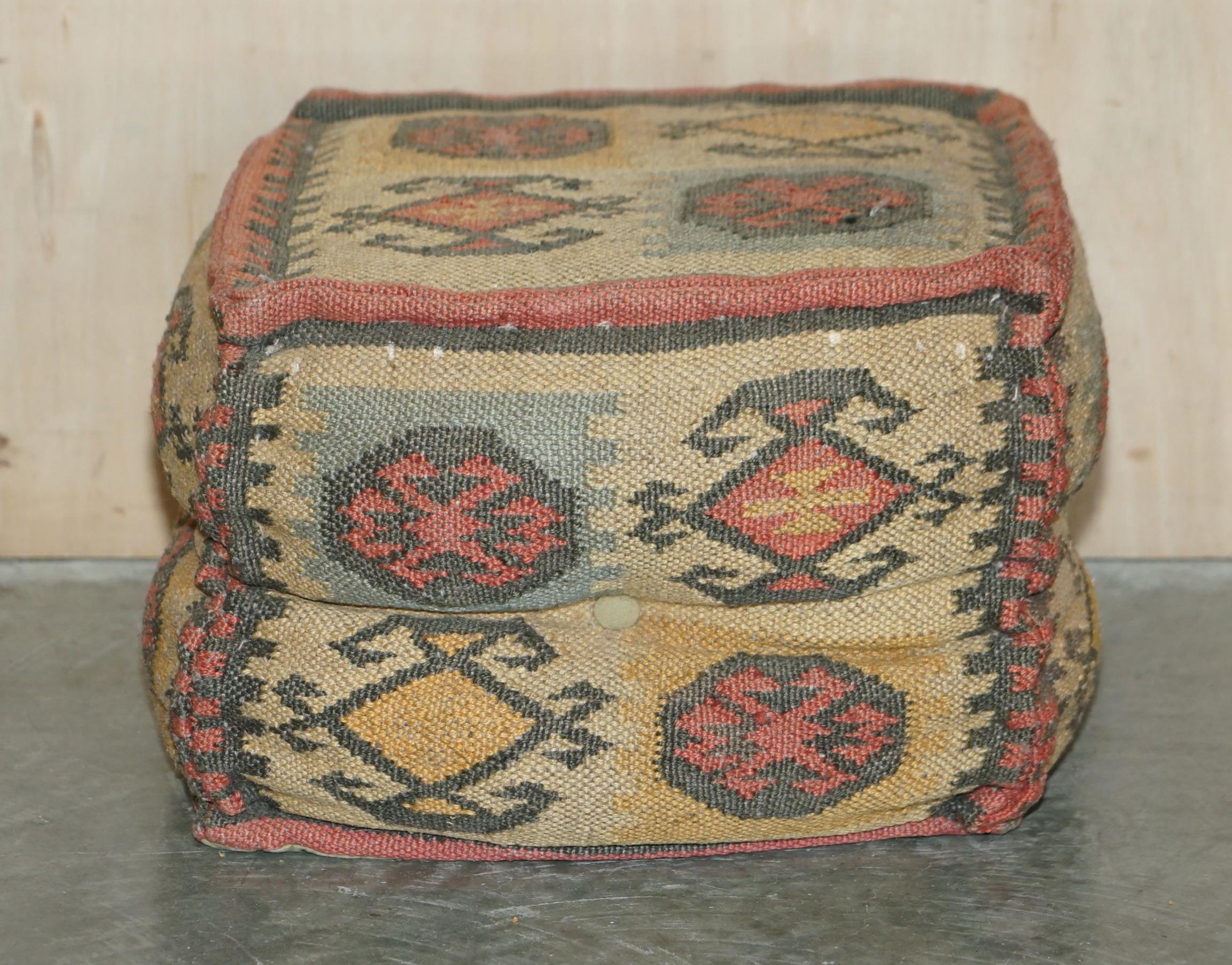 English Suite of 4 Vintage circa 1960's George Smith Style Kilim Footstool Cube Stools For Sale