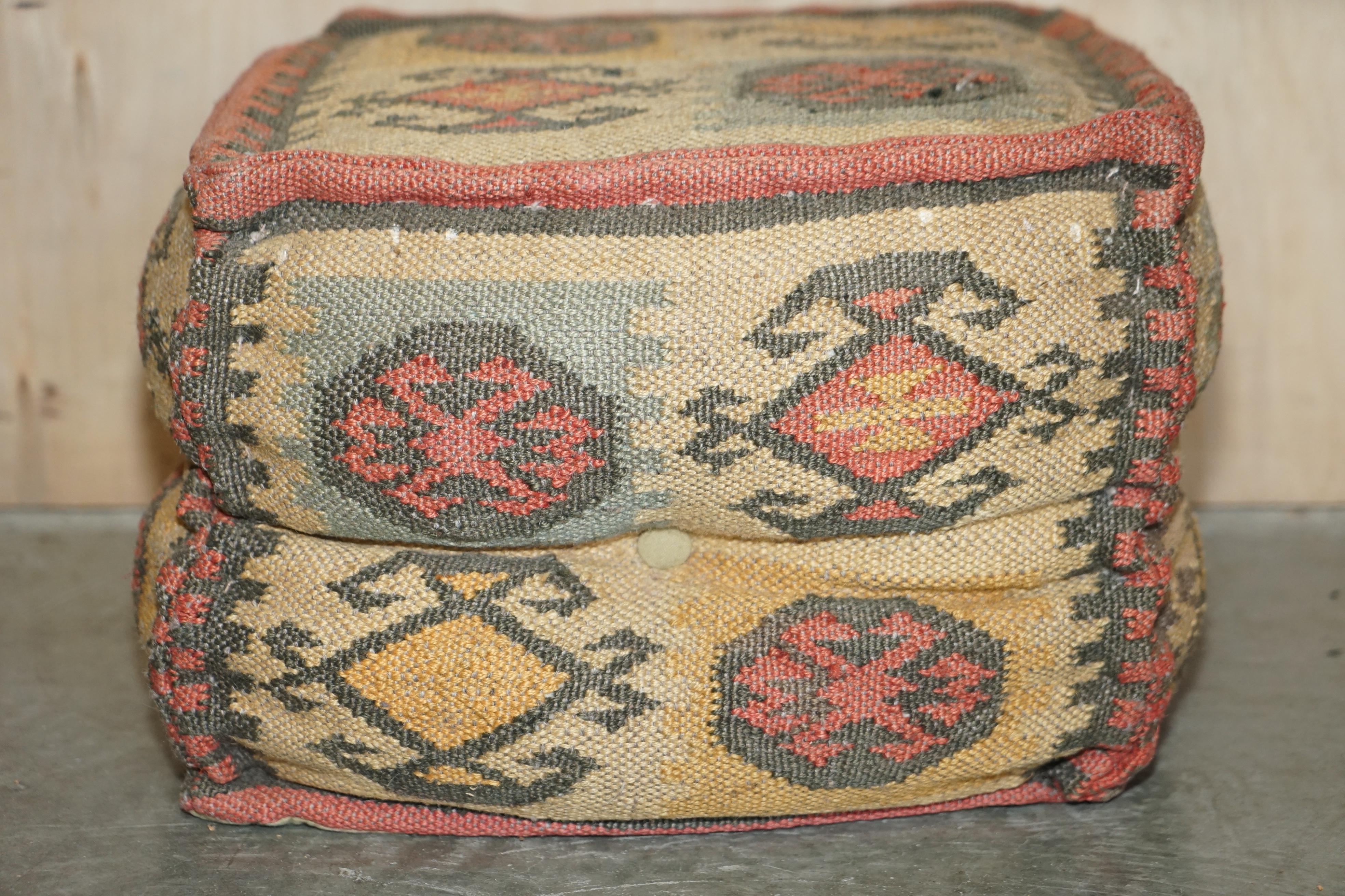 Hand-Crafted Suite of 4 Vintage circa 1960's George Smith Style Kilim Footstool Cube Stools For Sale