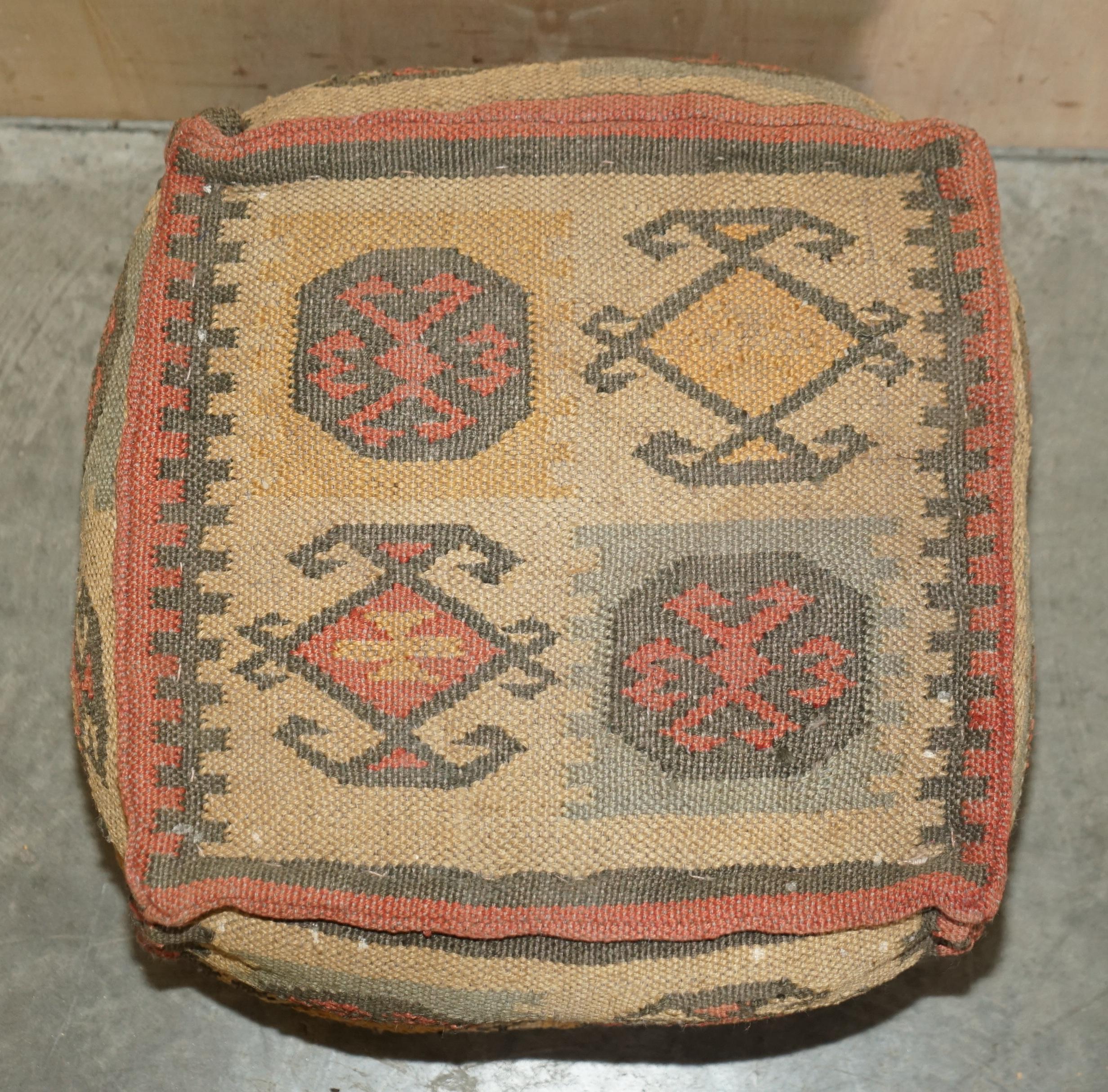 Mid-20th Century Suite of 4 Vintage circa 1960's George Smith Style Kilim Footstool Cube Stools For Sale