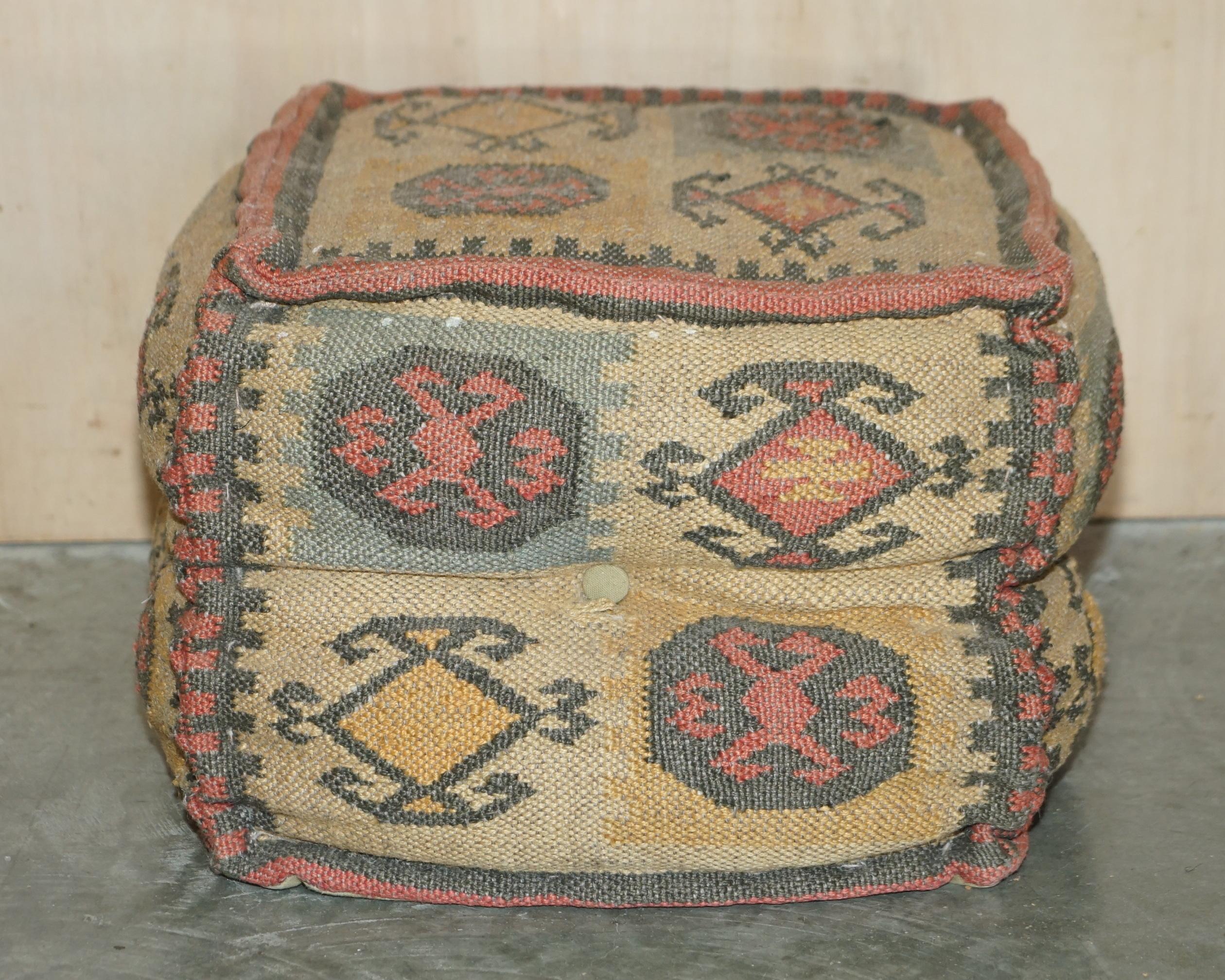 Upholstery Suite of 4 Vintage circa 1960's George Smith Style Kilim Footstool Cube Stools For Sale