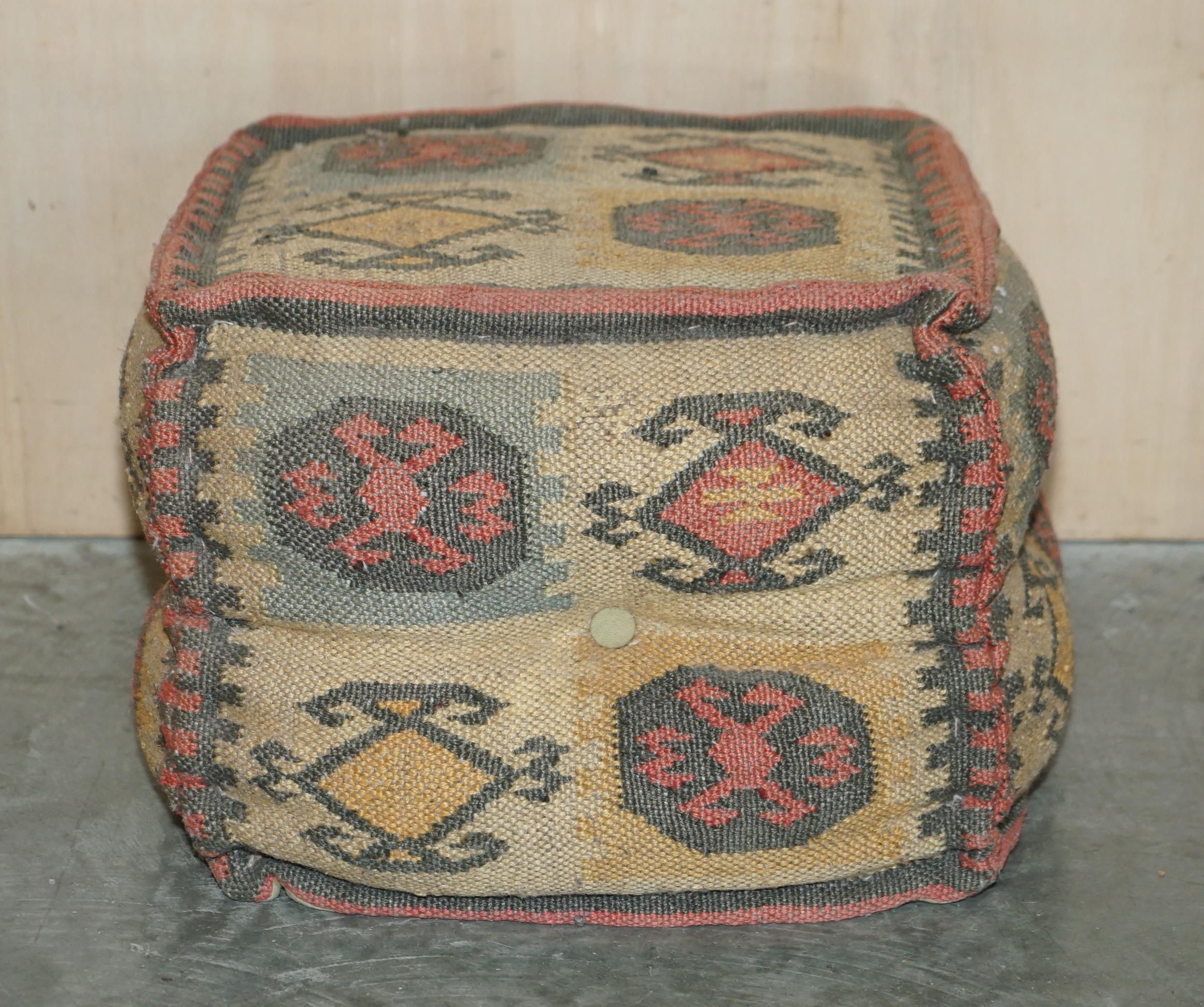 Suite of 4 Vintage circa 1960's George Smith Style Kilim Footstool Cube Stools For Sale 1