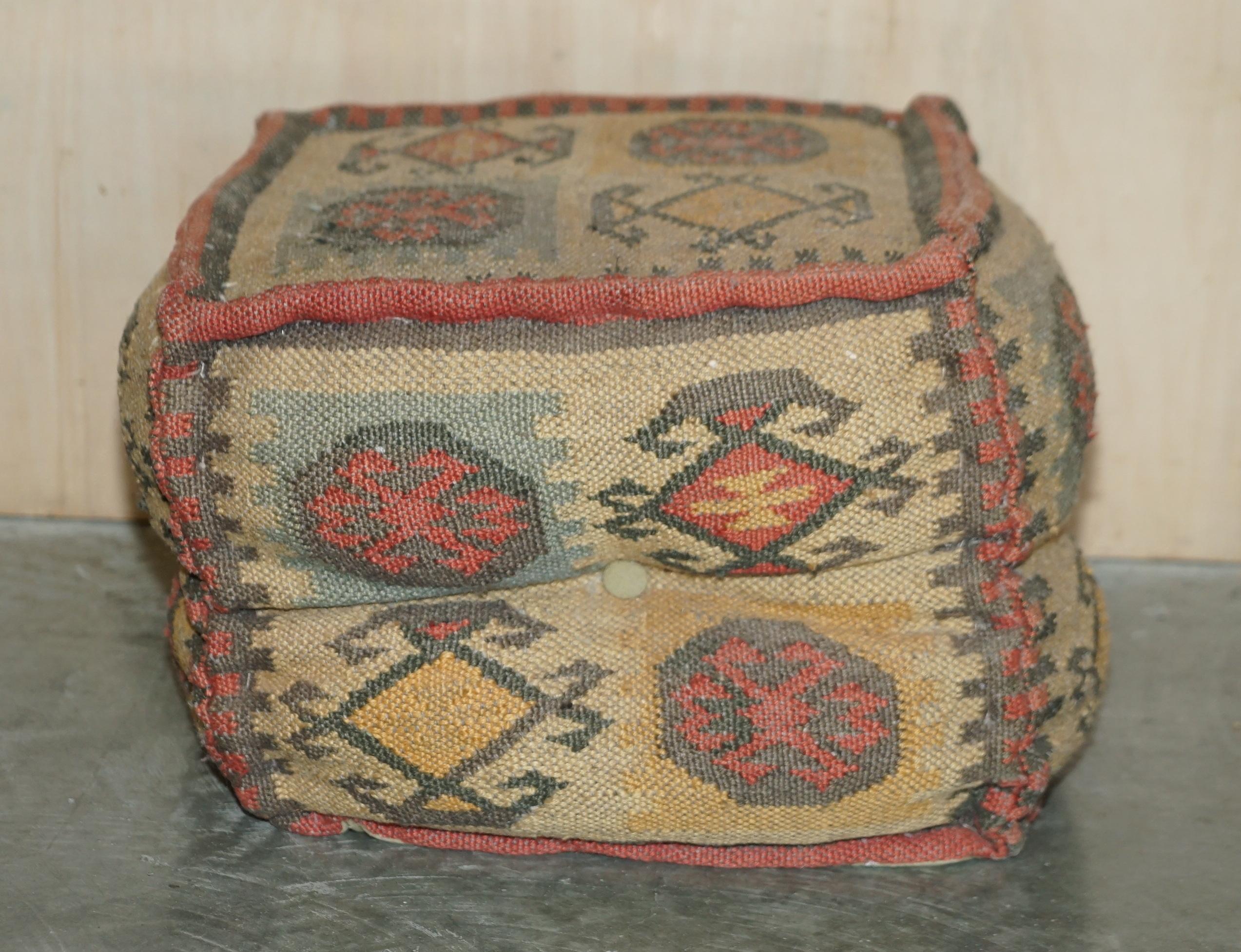 Suite of 4 Vintage circa 1960's George Smith Style Kilim Footstool Cube Stools For Sale 2