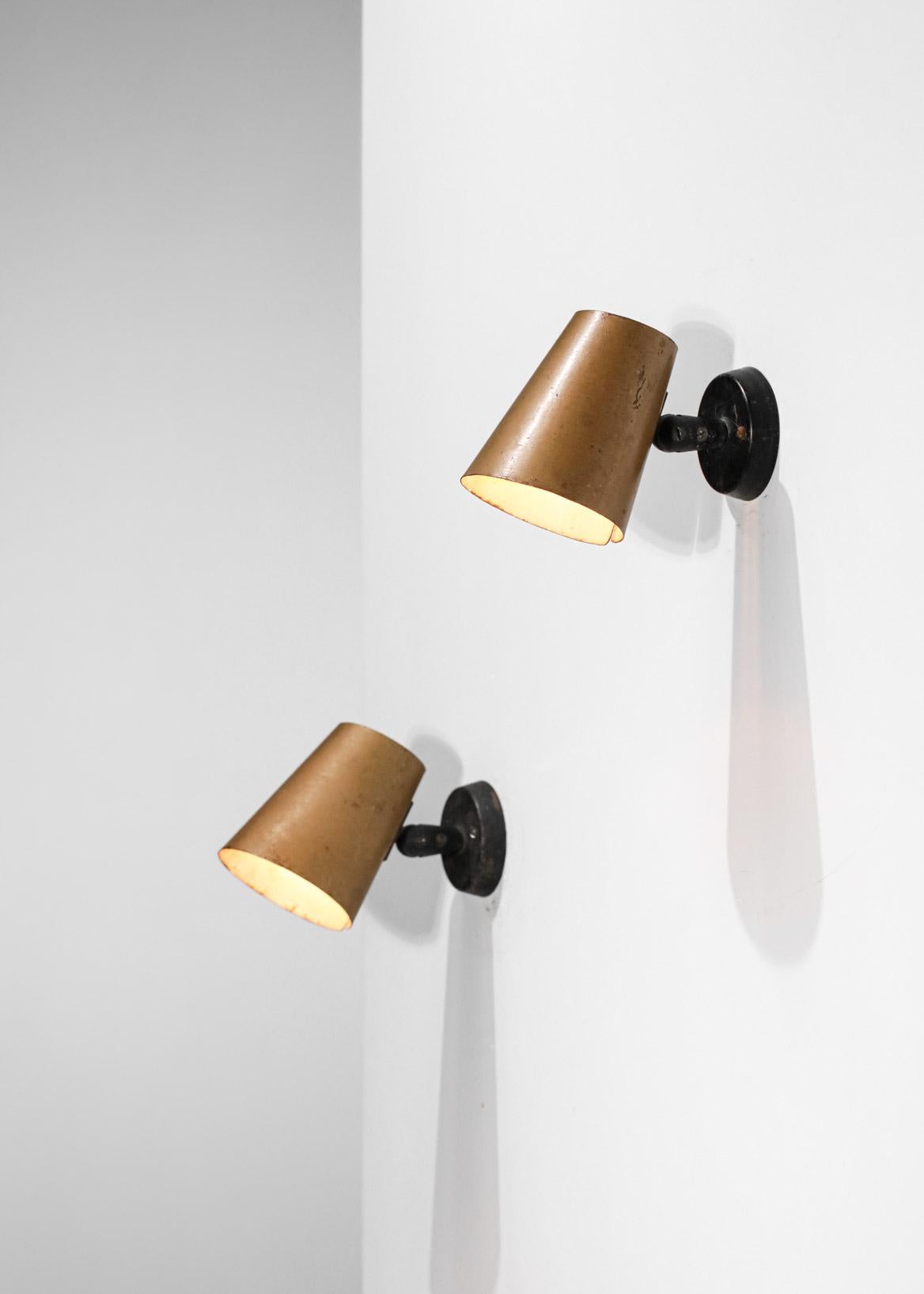 Pair of wall Lamps 60's Lacquered Metal Sand Gold For Sale 4