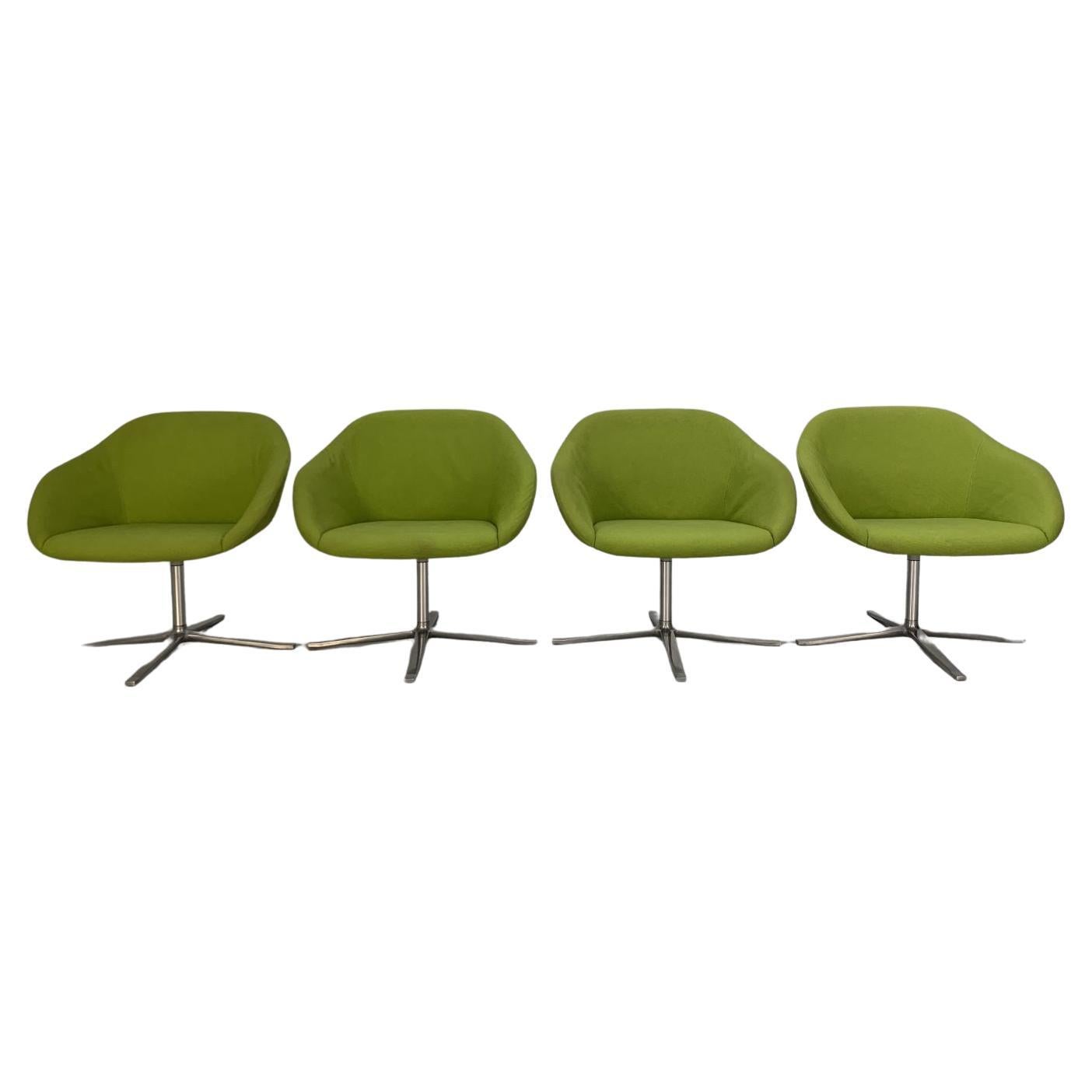 Suite of 4 Walter Knoll “Turtle” Armchairs – in Lime Green Fabric For Sale