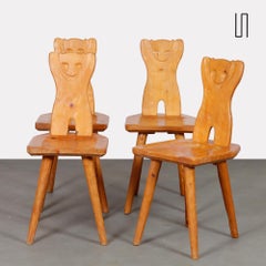 Suite of 4 wooden chairs with zoomorphic backs, 1960s