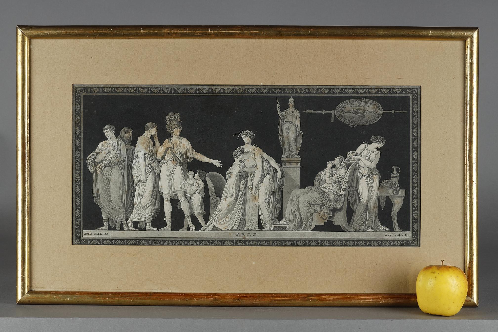 Directoire Suite de 5 gravures de scènes anciennes d'après Moitte de Janinet en vente