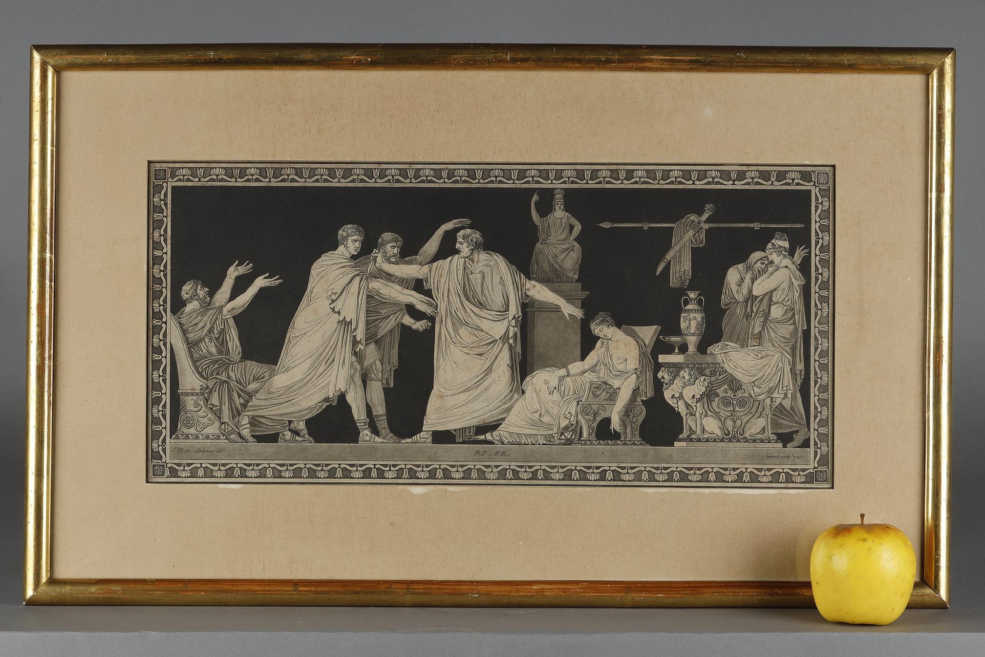Français Suite de 5 gravures de scènes anciennes d'après Moitte de Janinet en vente