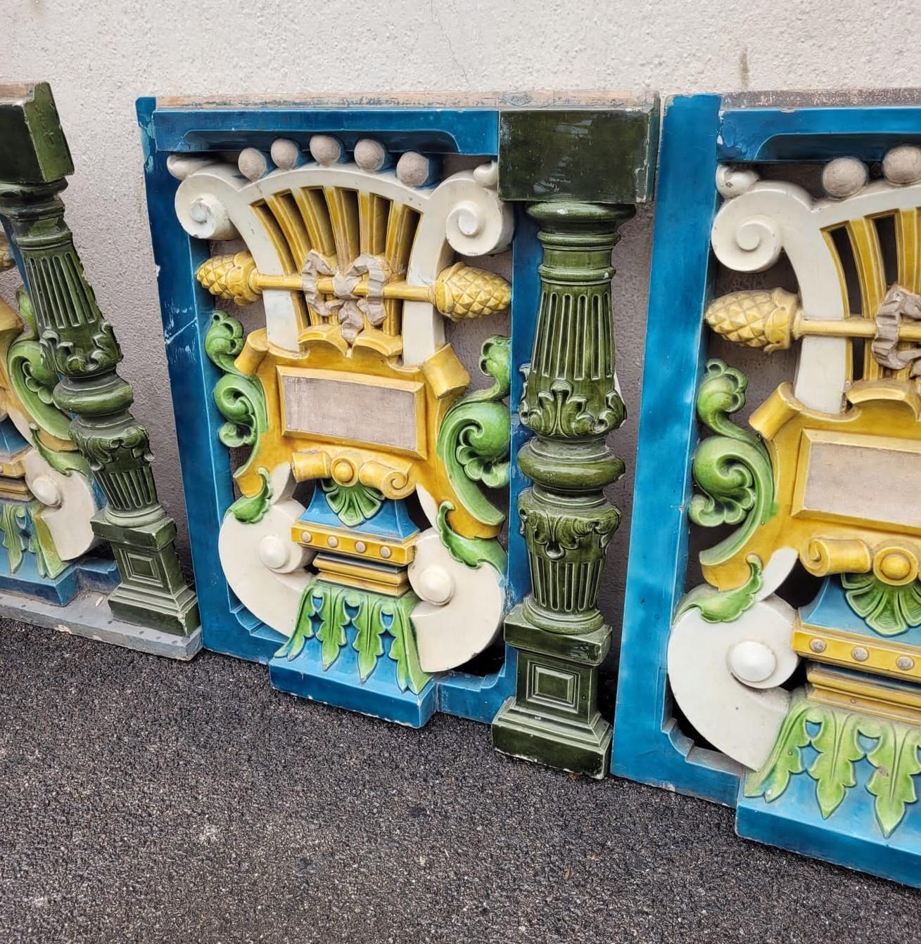 Suite of 5 Facade Elements in Glazed Earthenware, Signed Muller, Xixth Century For Sale 7