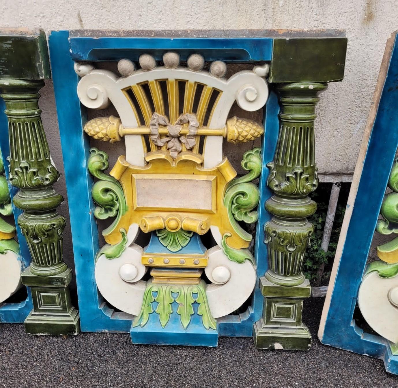 Art Nouveau Suite of 5 Facade Elements in Glazed Earthenware, Signed Muller, Xixth Century For Sale