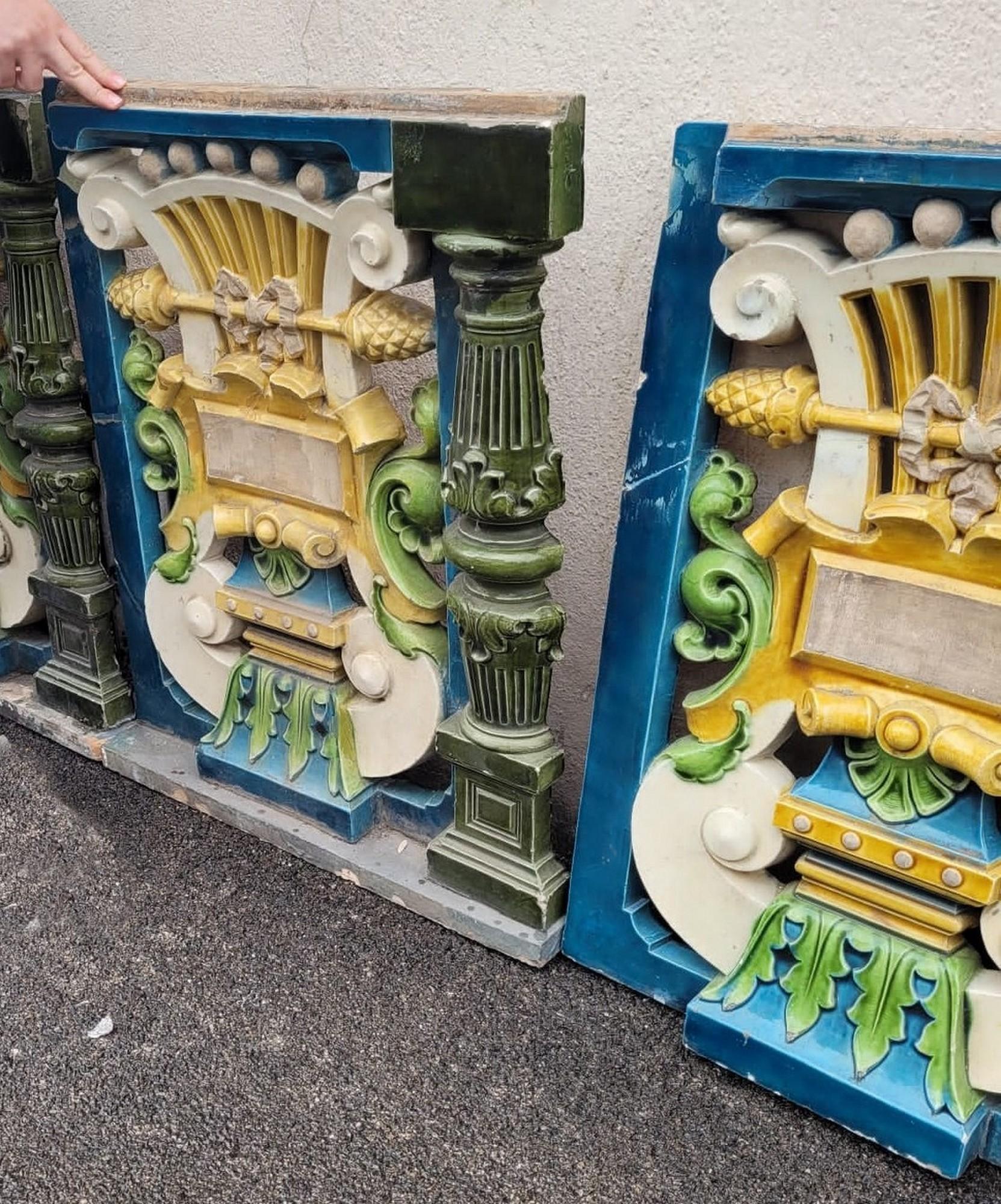 Suite of 5 Facade Elements in Glazed Earthenware, Signed Muller, Xixth Century For Sale 3