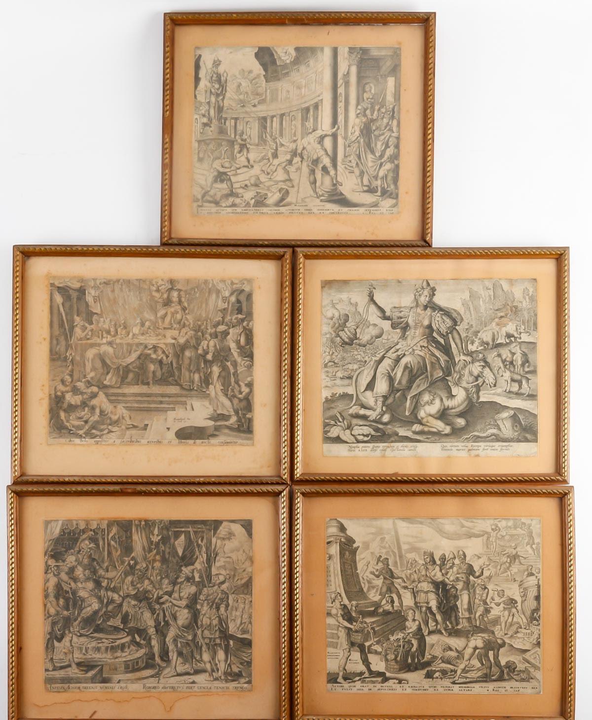 Suite of 5 Framed Engravings, Antique Scenes, 19th Century. For Sale 4