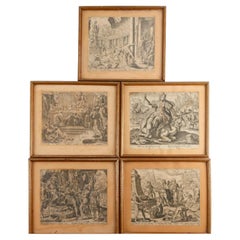Suite de 5 gravures encadrées, scènes antiques, 19e siècle.