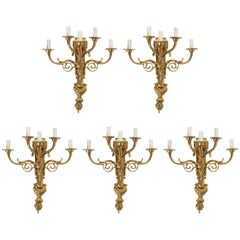 Suite of 5 Large Napoleon III Style Wall Sconces, 20th Century, Large Decoration