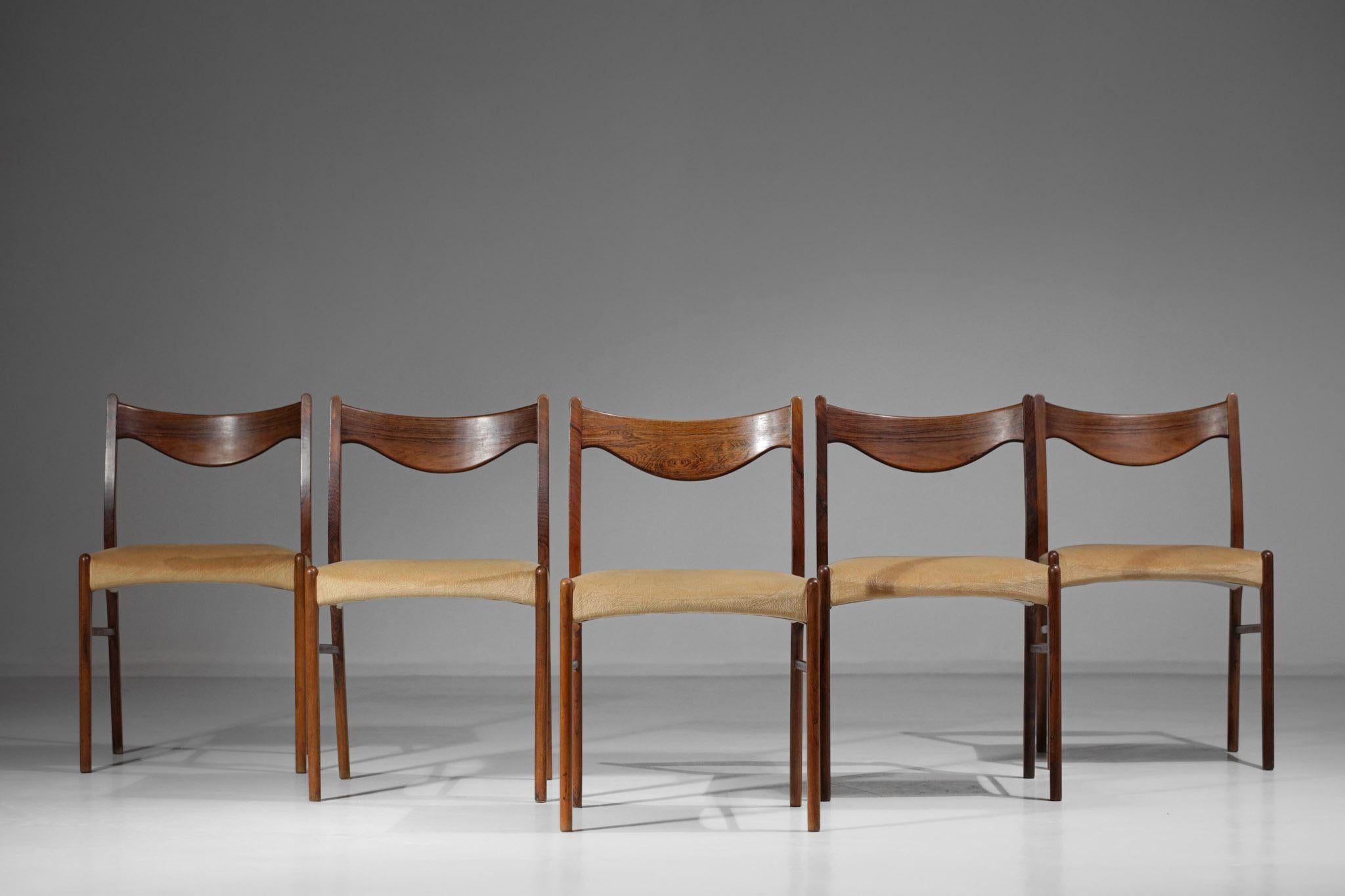Suite of 5 Scandinavian Rosewood Danish Chairs, E407 In Good Condition In Lyon, FR