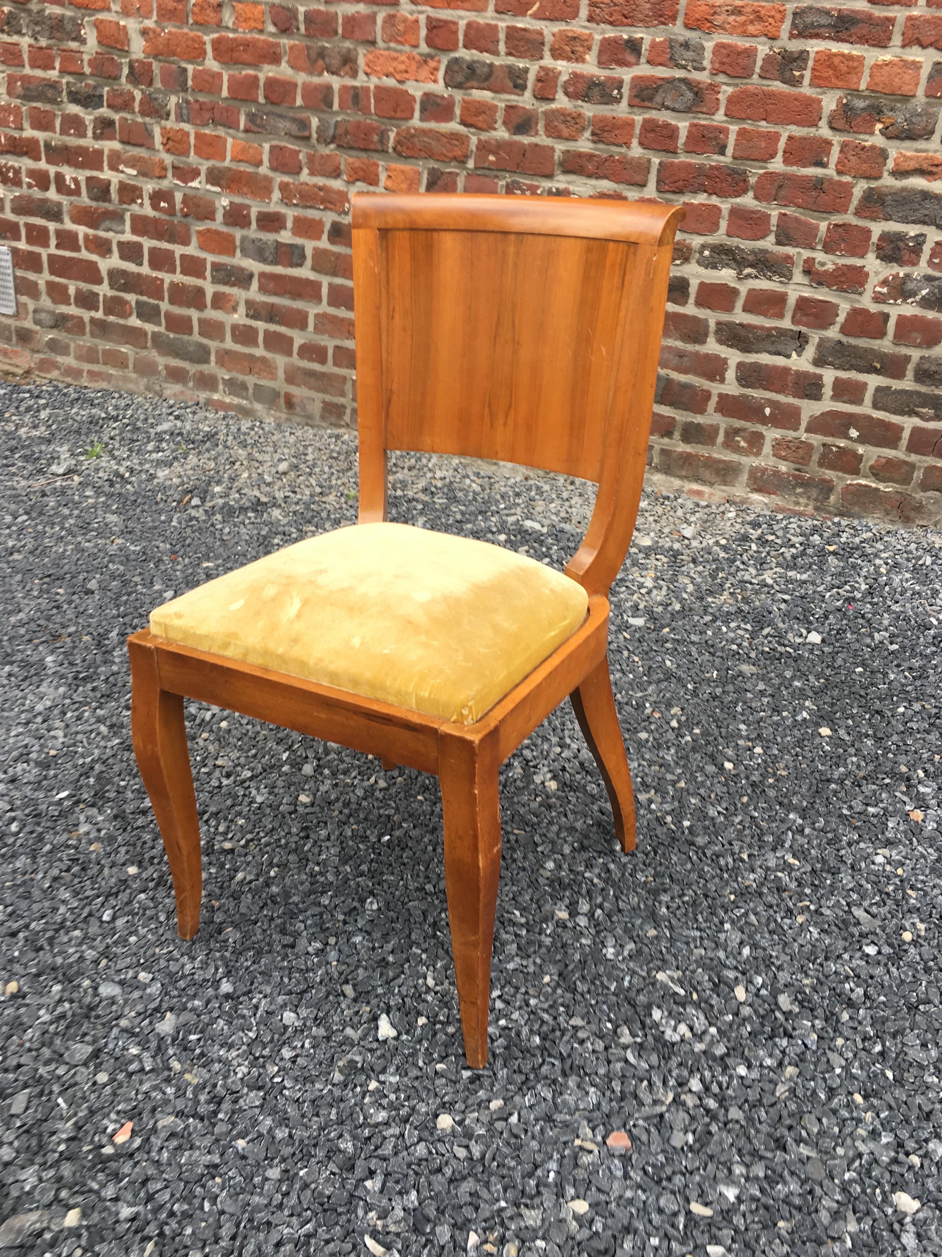 Suite of 6 Art Deco Chairs in Walnut and Walnut Veneer, circa 1930 For Sale 5