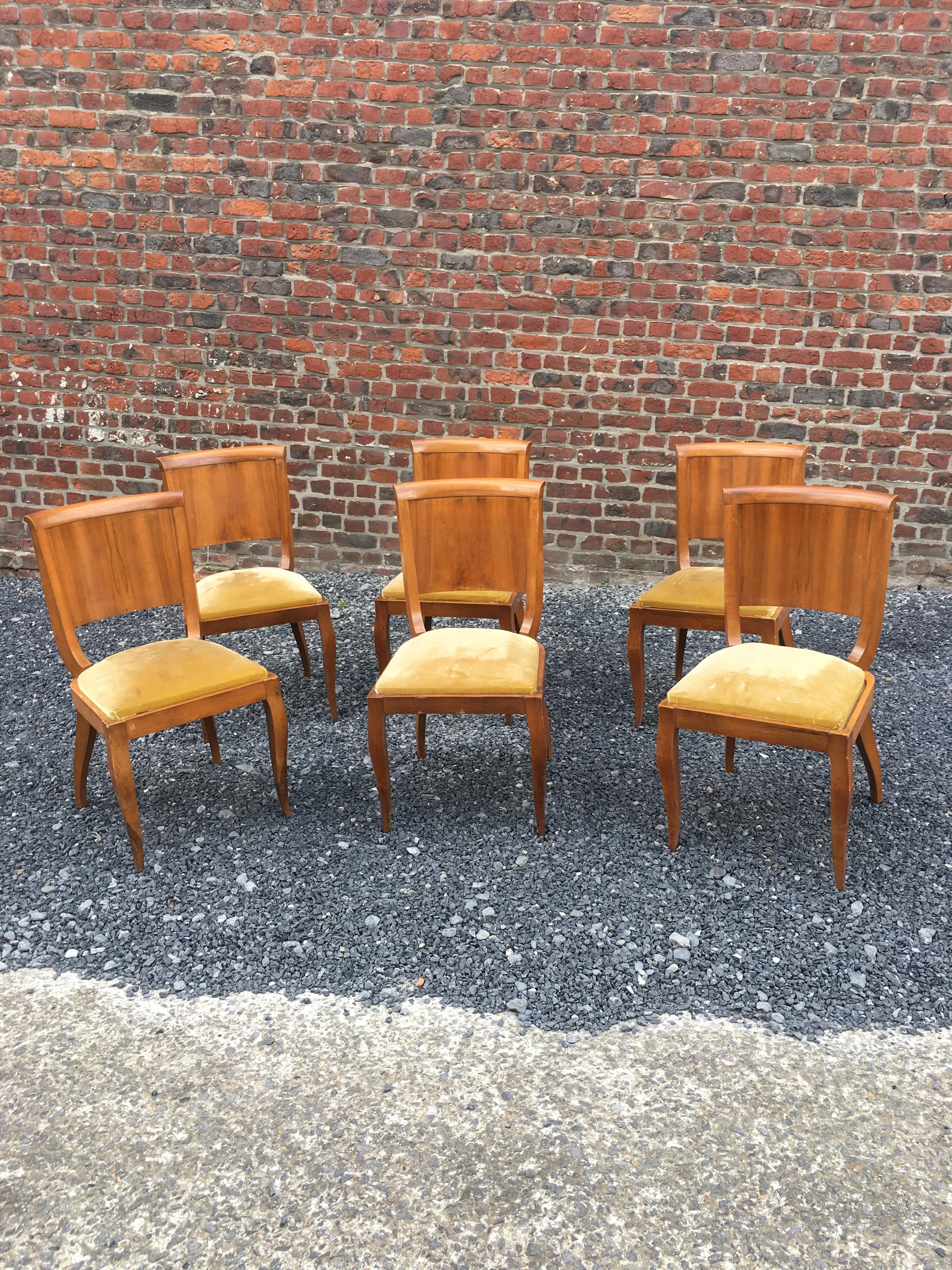 Suite of 6 Art Deco Chairs in Walnut and Walnut Veneer, circa 1930 For Sale 6