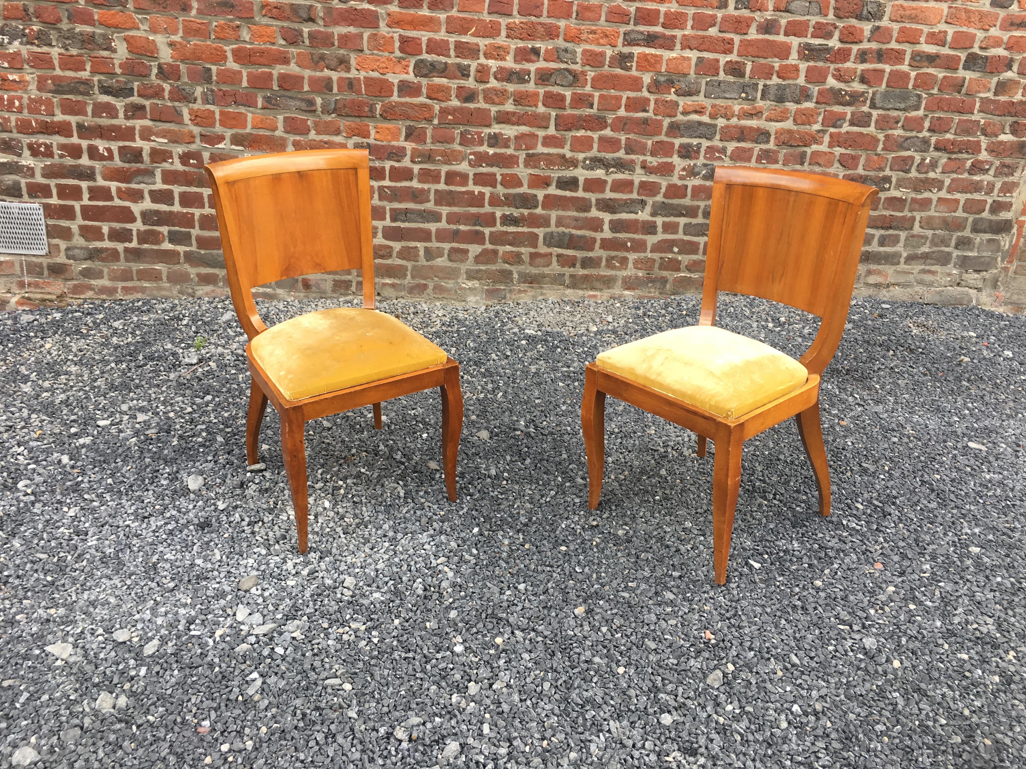 Suite of 6 Art Deco Chairs in Walnut and Walnut Veneer, circa 1930 For Sale 3