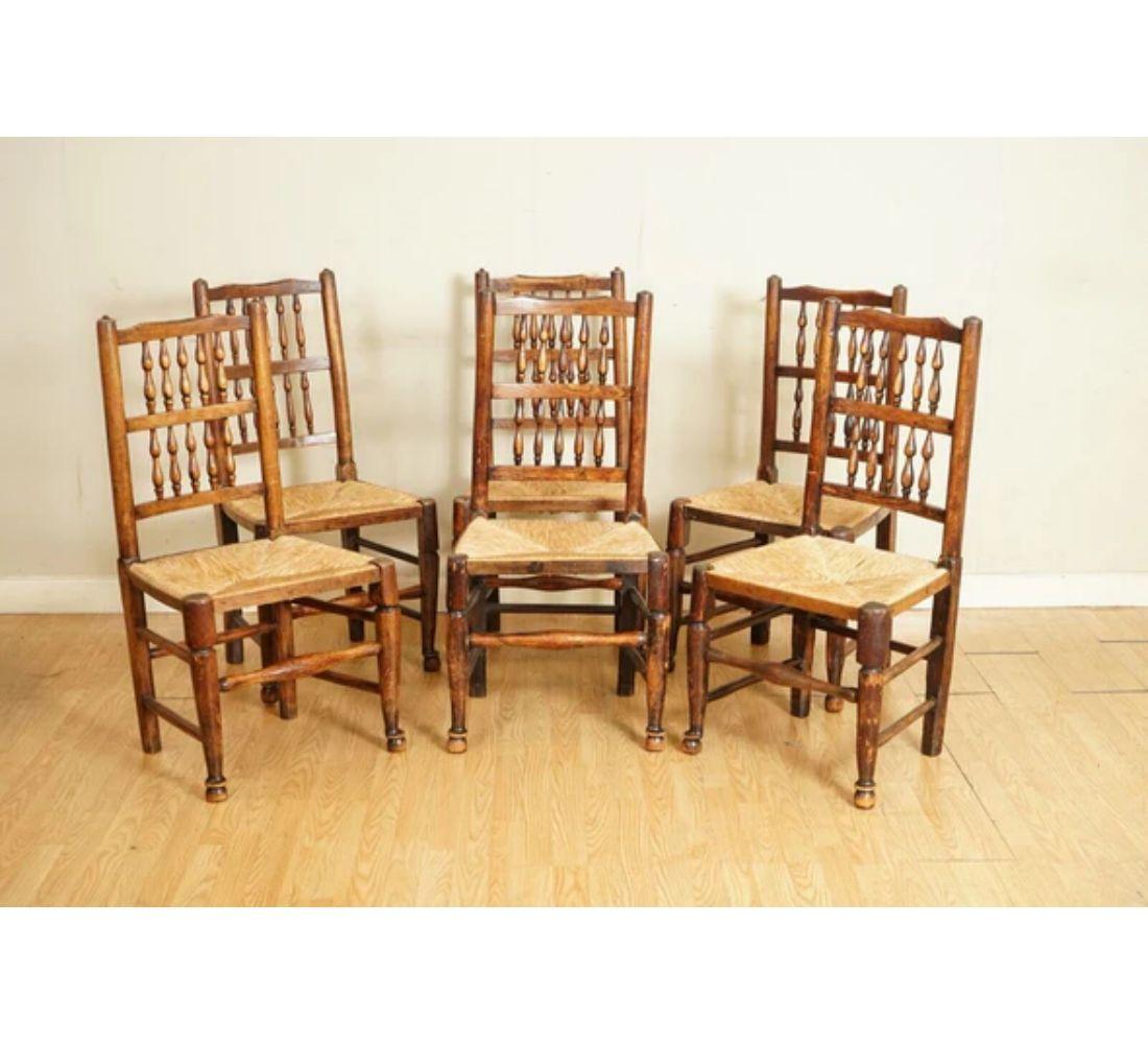 We are delighted to offer for sale this stunning suite of six back elm rush seat dining chairs.

A lovely well-made set, the timber is all solid elm, the seats are the original rush woven straw, and the frames have traces of the period ebonising