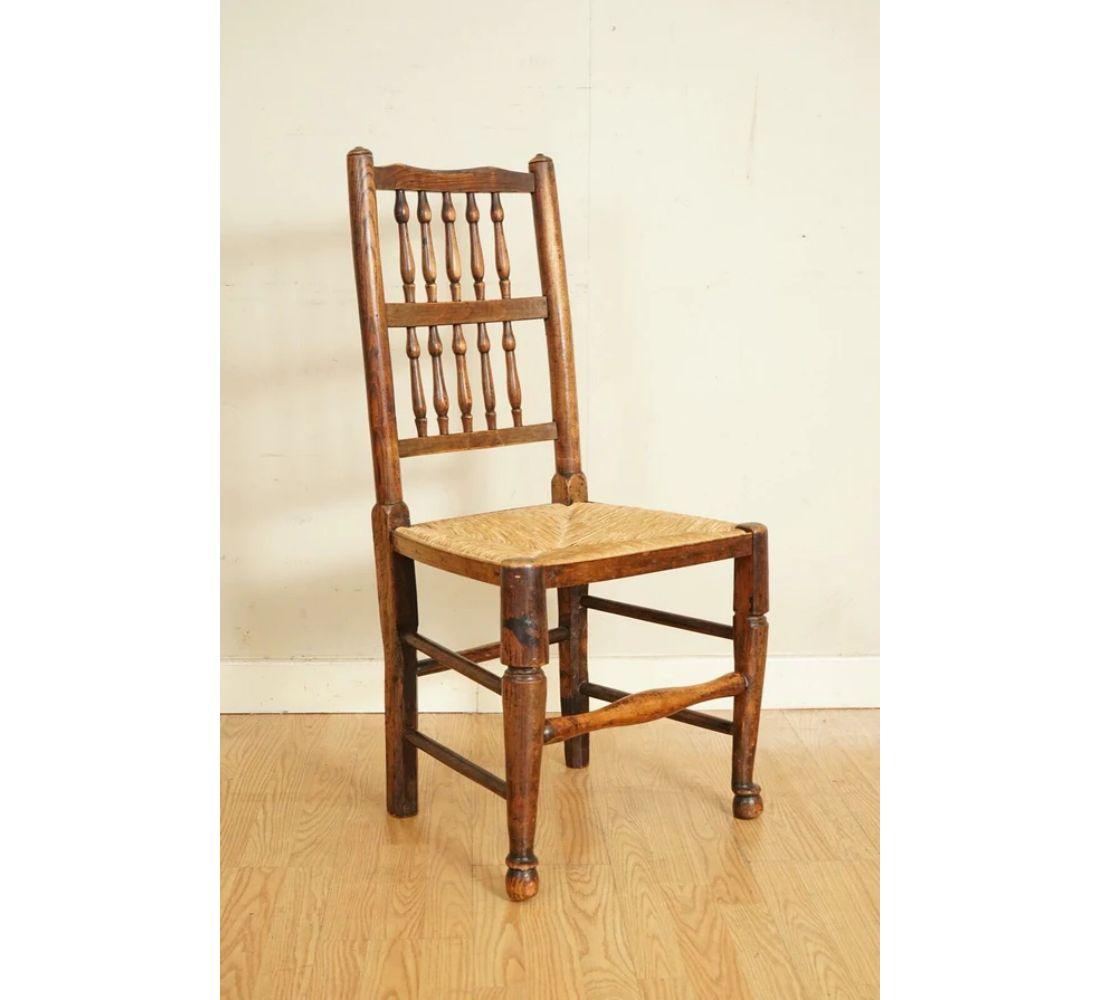 Suite of 6 Back Dutch Elm Rush Seat Dining Chairs, Circa 1860's In Good Condition In Pulborough, GB