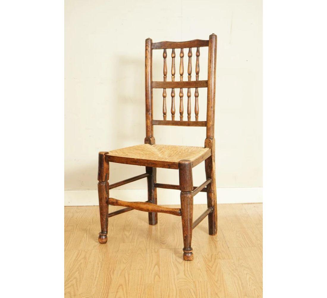 19th Century Suite of 6 Back Dutch Elm Rush Seat Dining Chairs, Circa 1860's