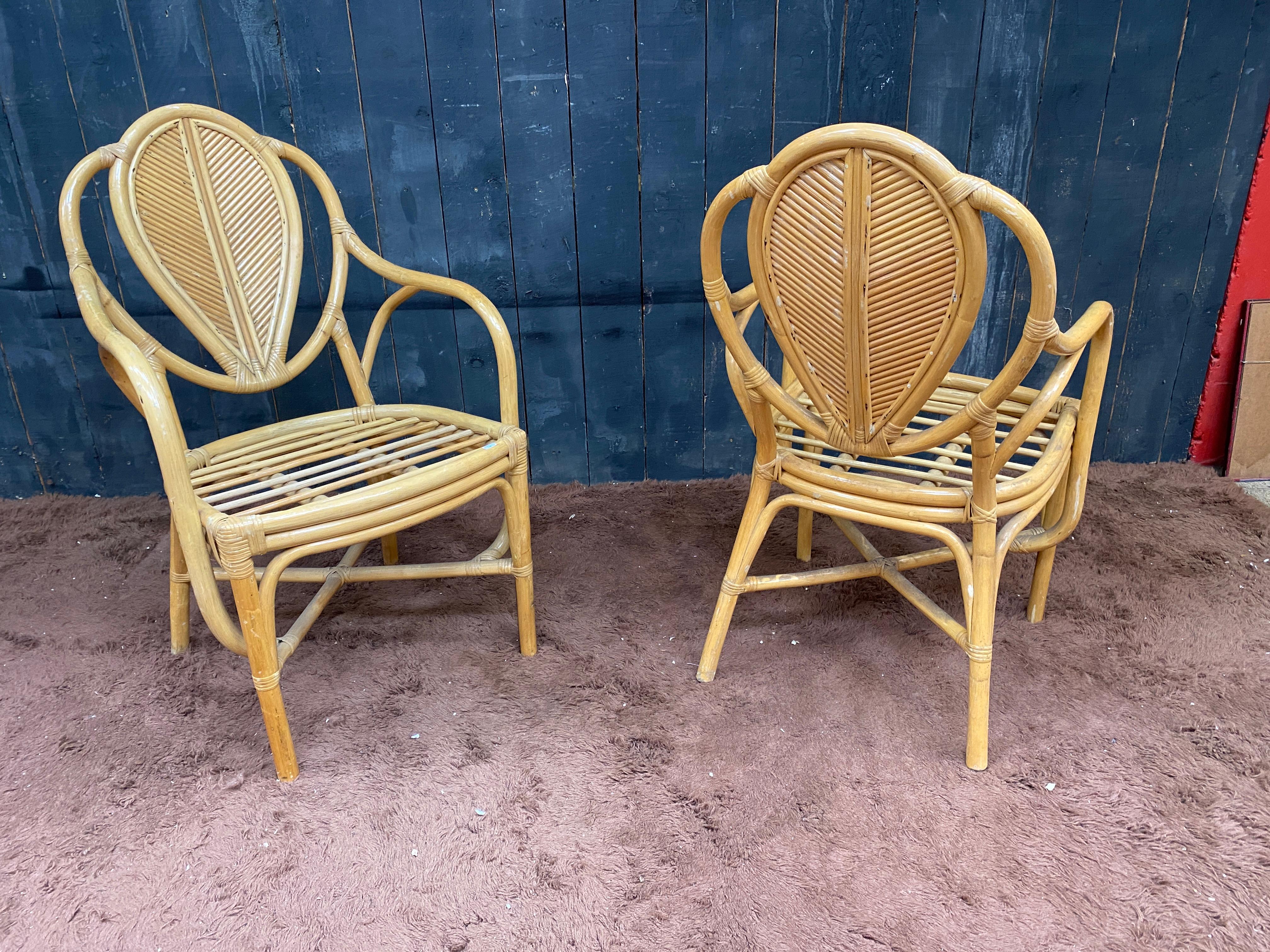 suite de 6 fauteuils en bambou circa 1970 en vente 4