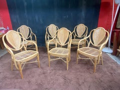 suite di 6 poltrone in bambù del 1970 circa