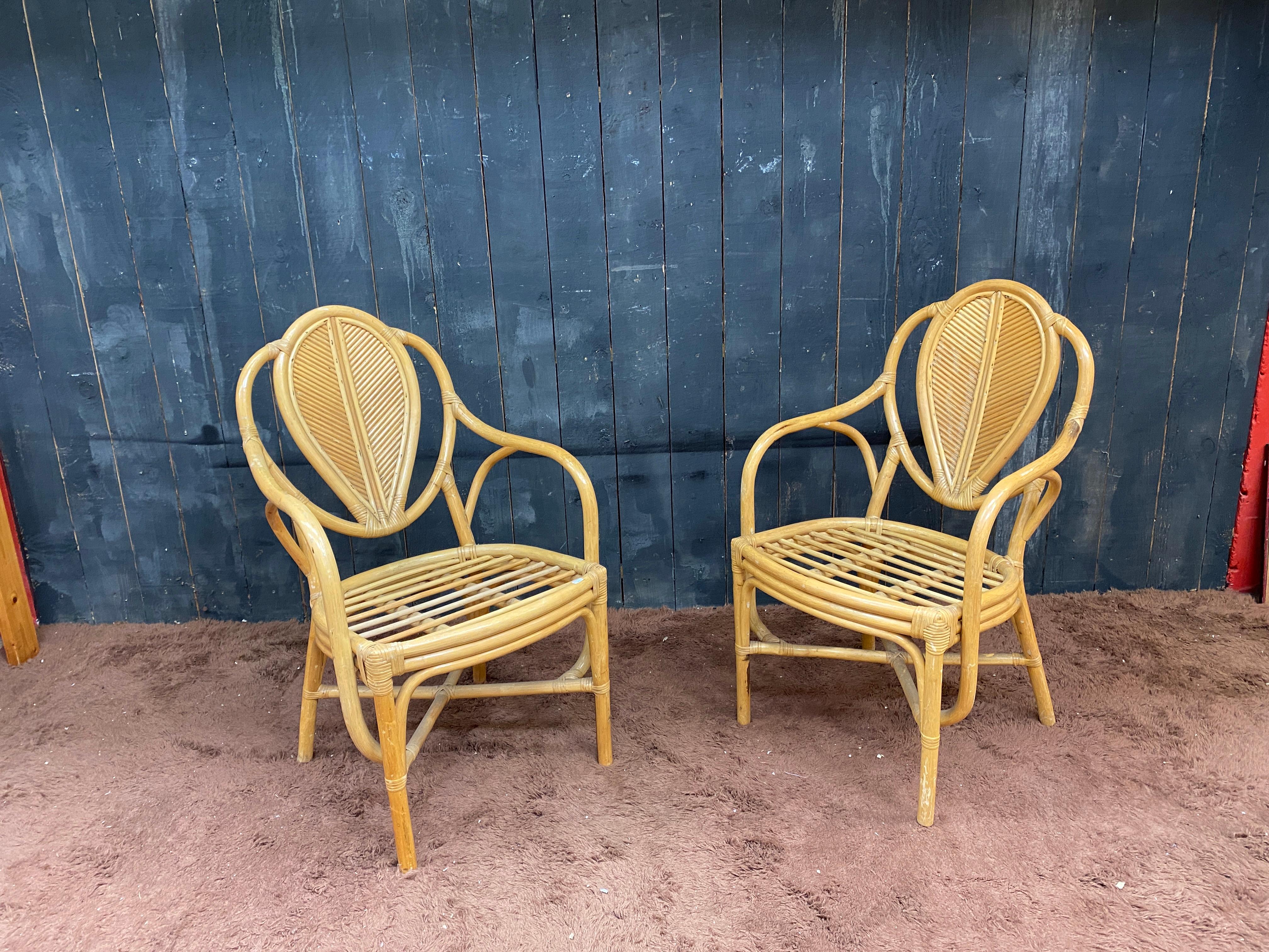Mid-Century Modern suite de 6 fauteuils en bambou circa 1970 en vente