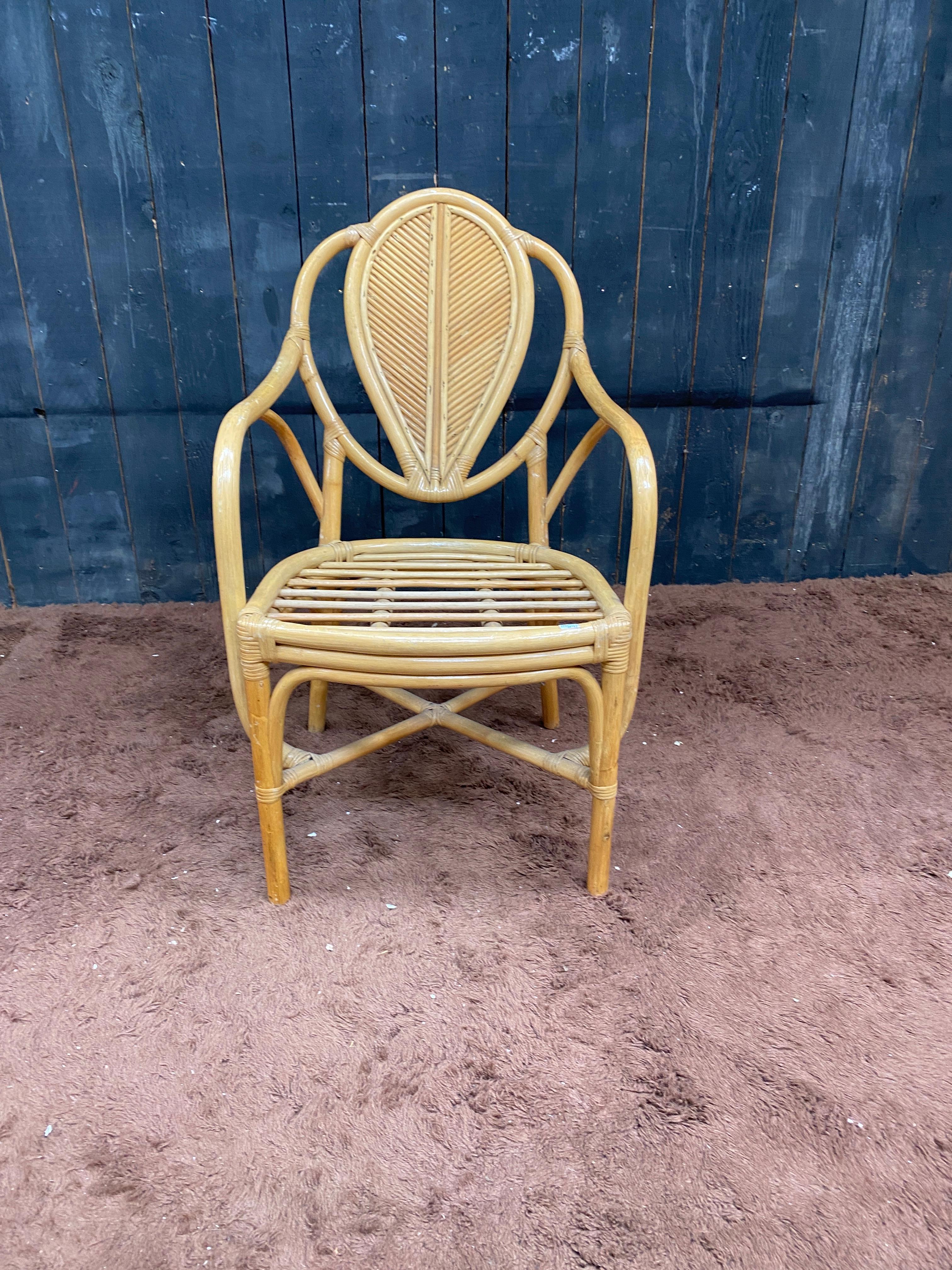 suite de 6 fauteuils en bambou circa 1970 Bon état - En vente à Saint-Ouen, FR