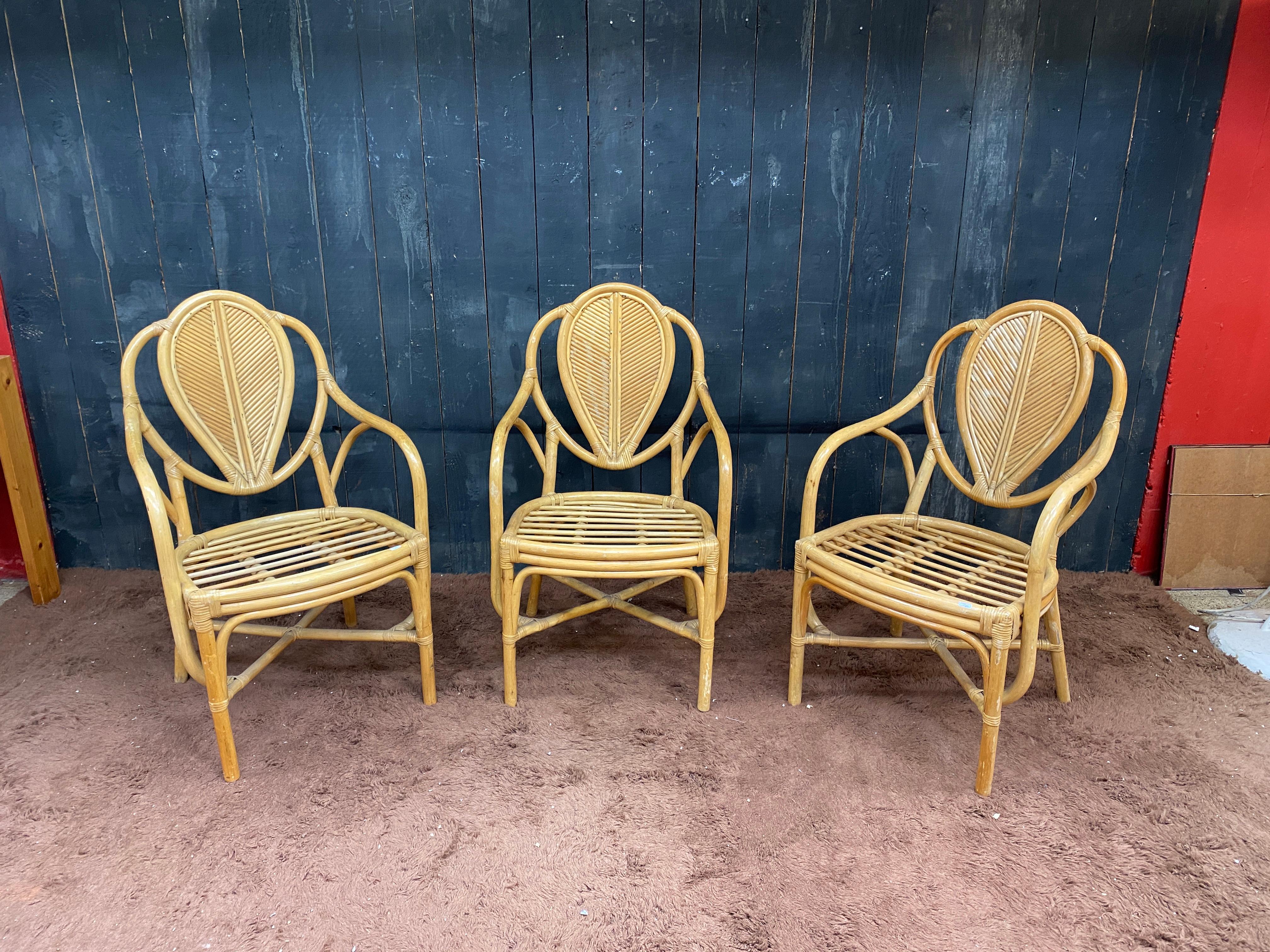 Fin du 20e siècle suite de 6 fauteuils en bambou circa 1970 en vente