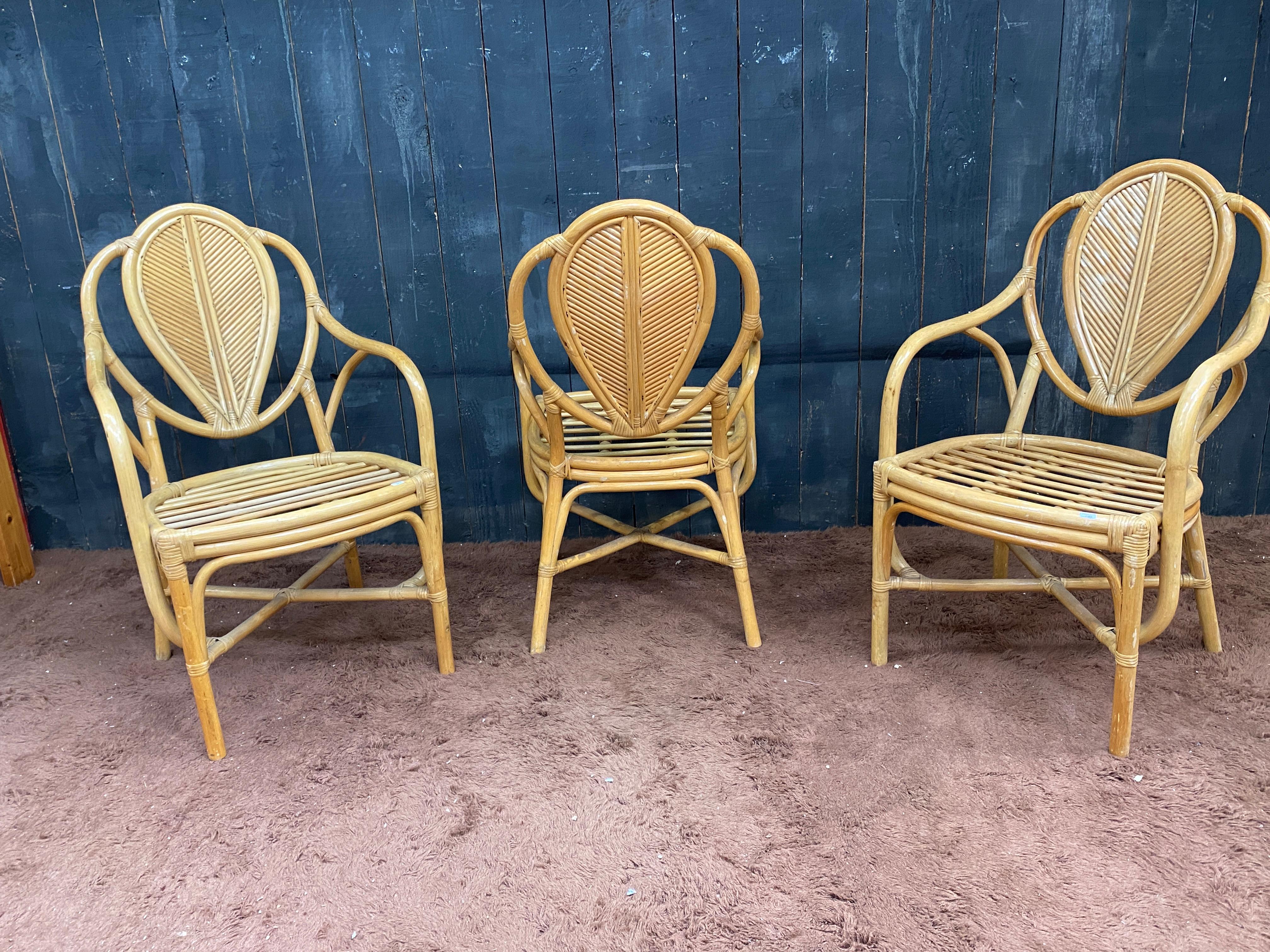 Bambou suite de 6 fauteuils en bambou circa 1970 en vente