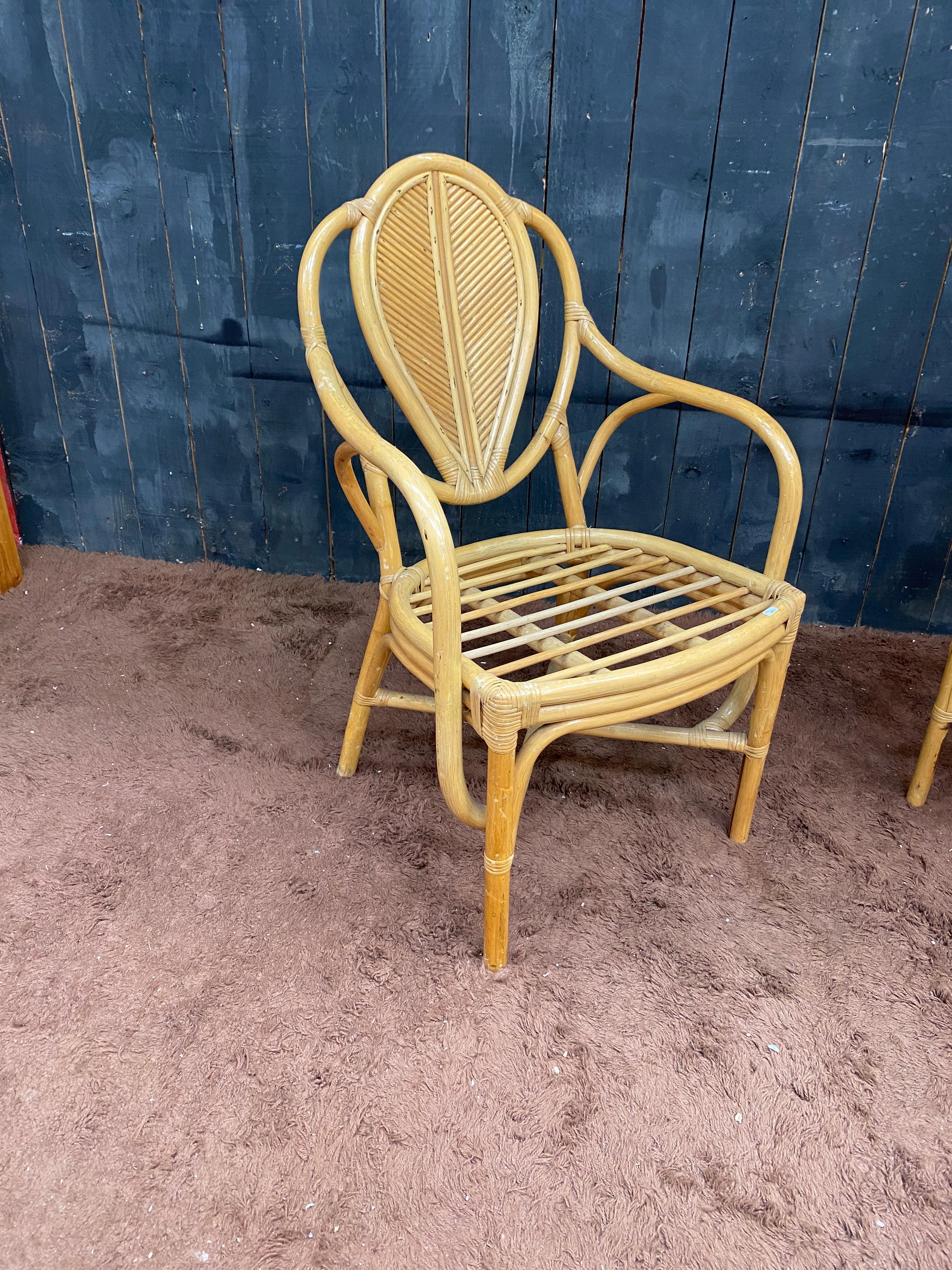 suite de 6 fauteuils en bambou circa 1970 en vente 1