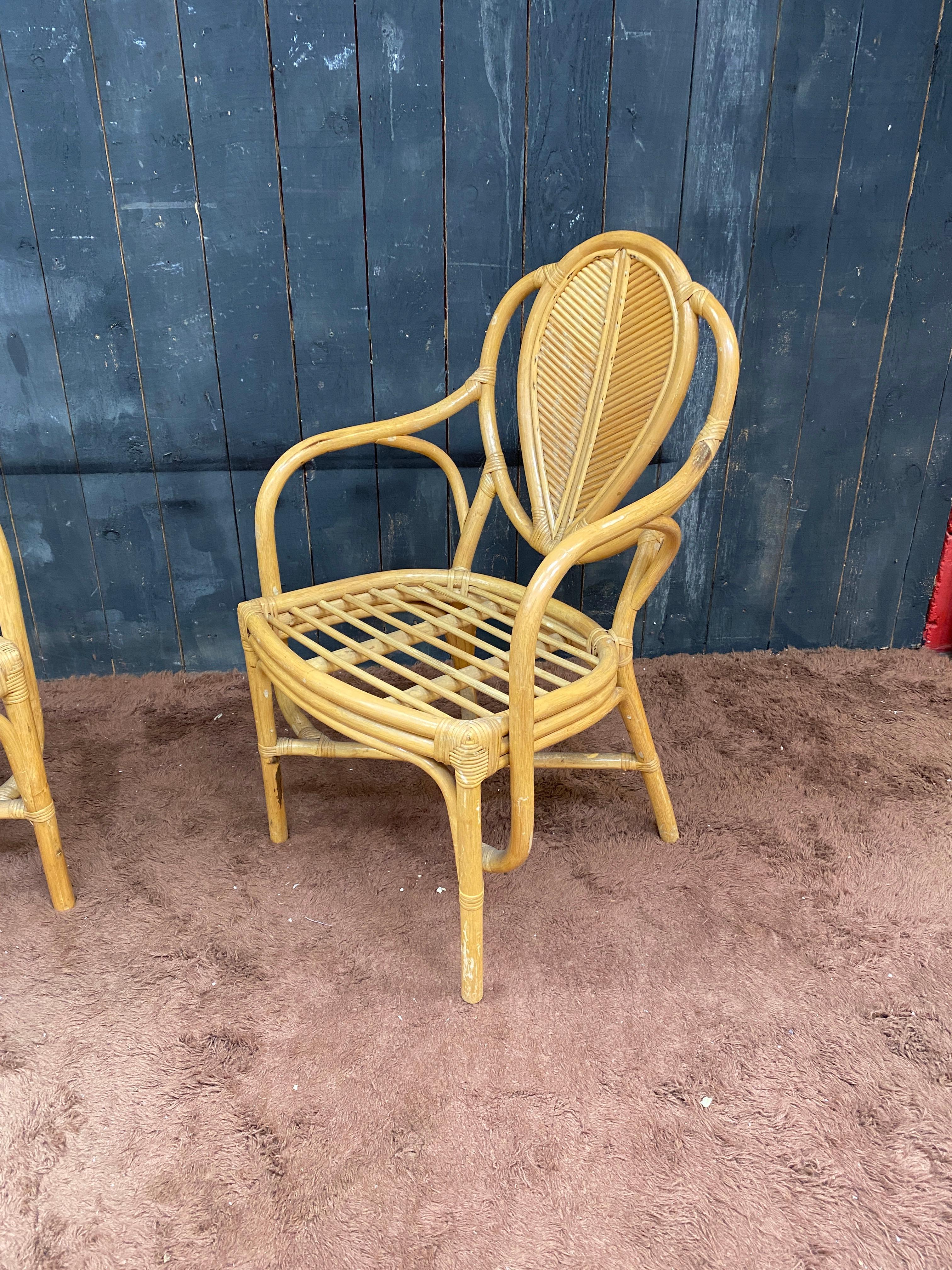 suite de 6 fauteuils en bambou circa 1970 en vente 2