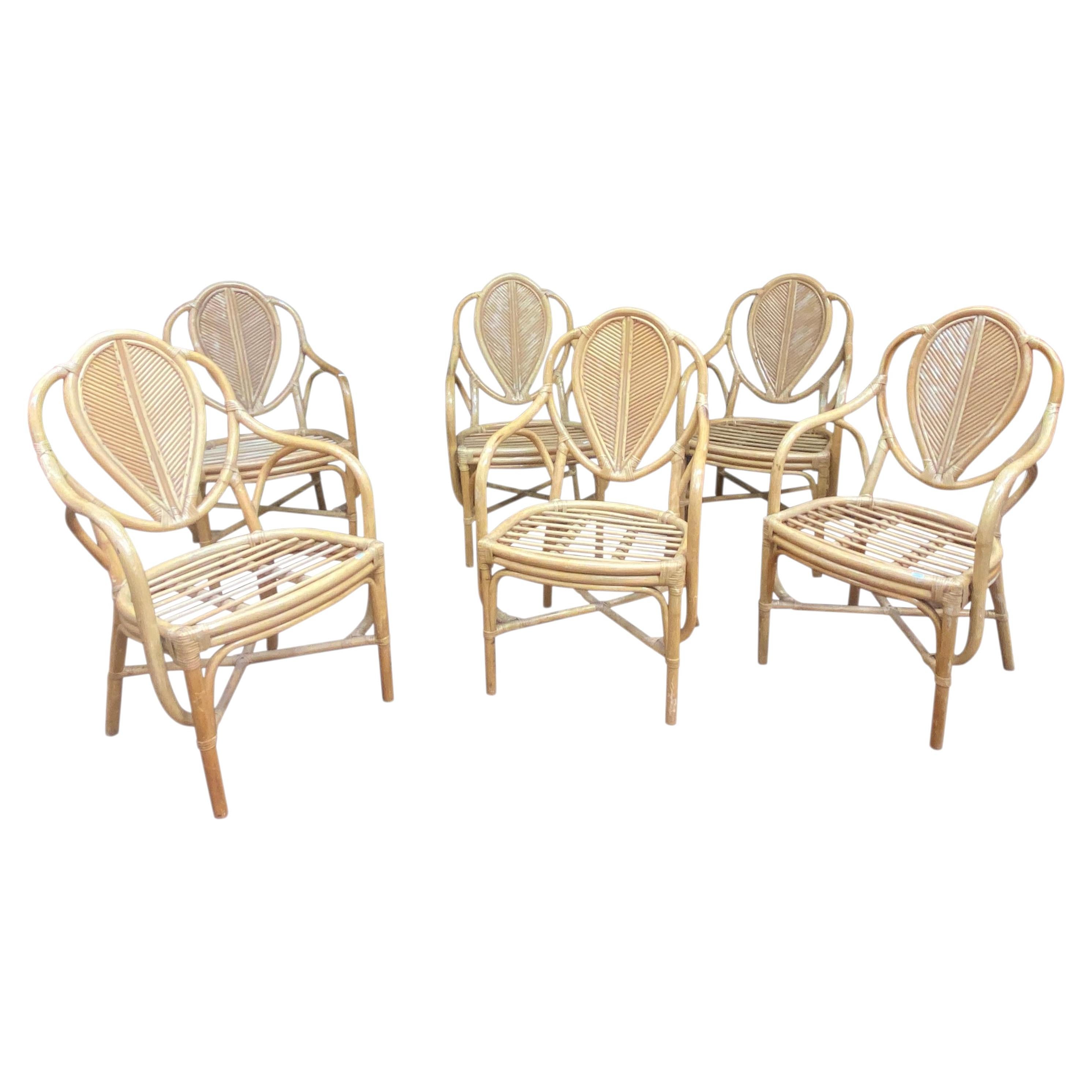 Suite of 6 bamboo armchairs circa 1970 For Sale