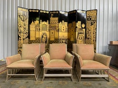 Suite de 6 chaises Bergère en bambou et velours