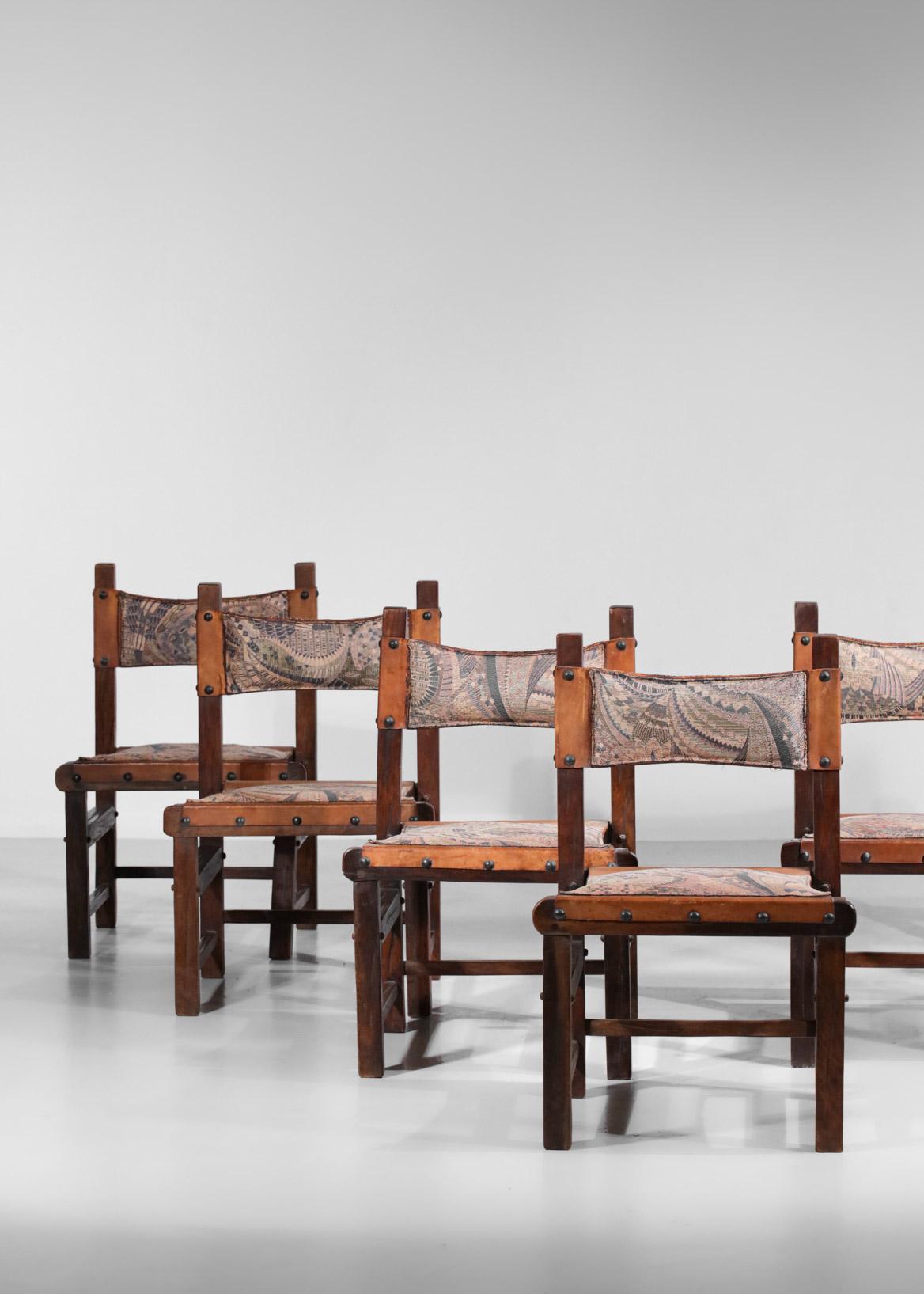 Suite von 6 brasilianischen Stühlen aus den 60er Jahren in Leder und Massivholz F413 im Angebot 6