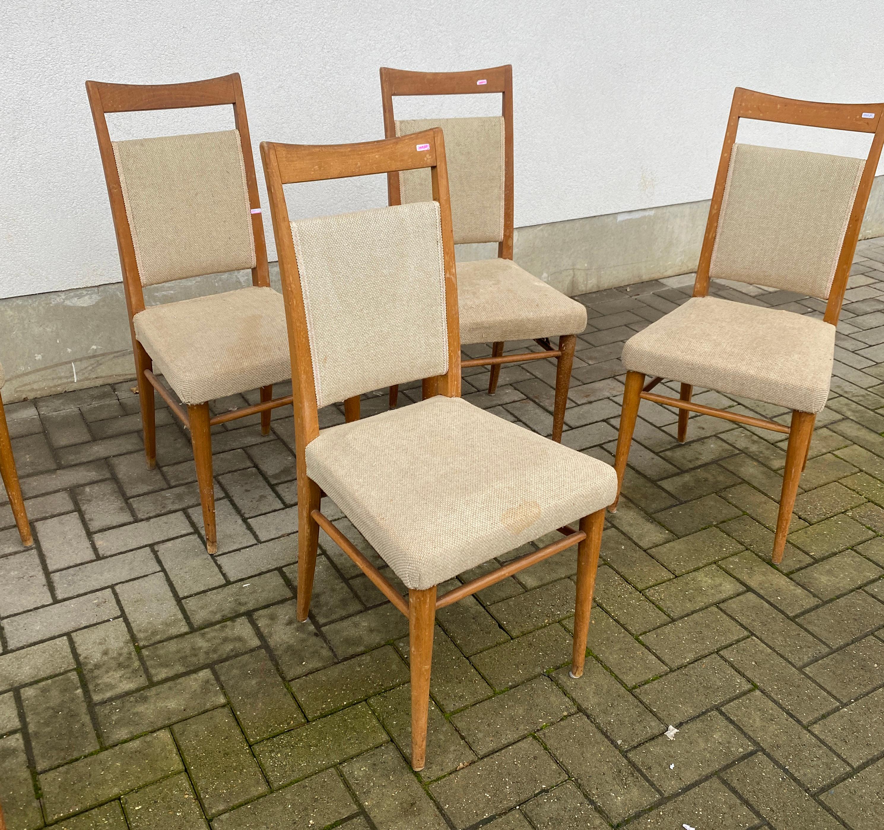 Mid-Century Modern suite of 6 chairs circa 1950/1960 patina and fabric to be redone For Sale