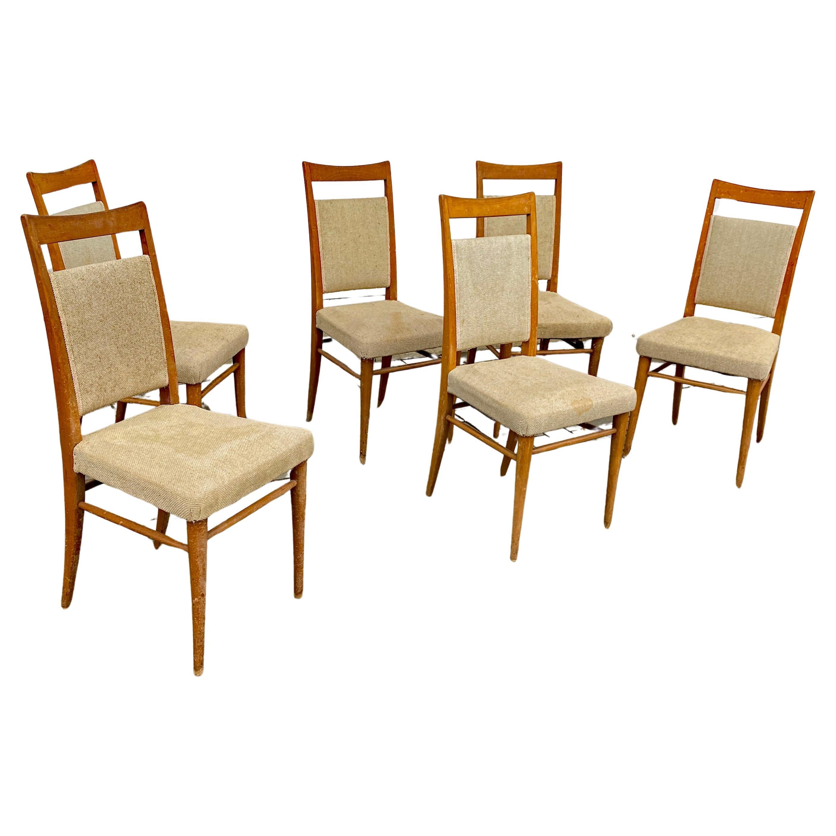 suite of 6 chairs circa 1950/1960 patina and fabric to be redone For Sale