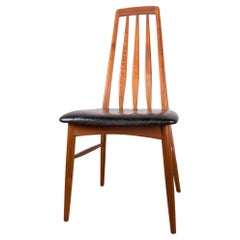 Suite of 6 Danish Teak and Black Skai Chairs, "Eva" Model by Designer Niels Koef