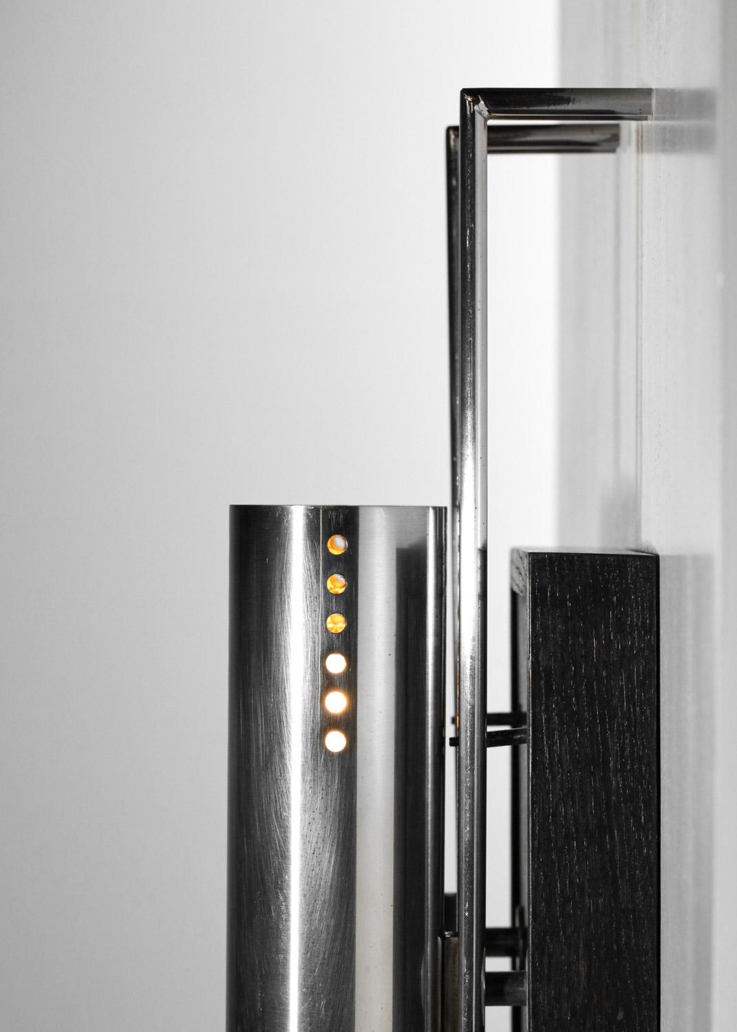 Suite of 6 double sconces chromed metal and blackened oak For Sale 8
