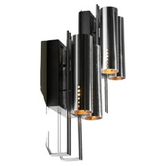 Suite of 6 double sconces chromed metal and blackened oak